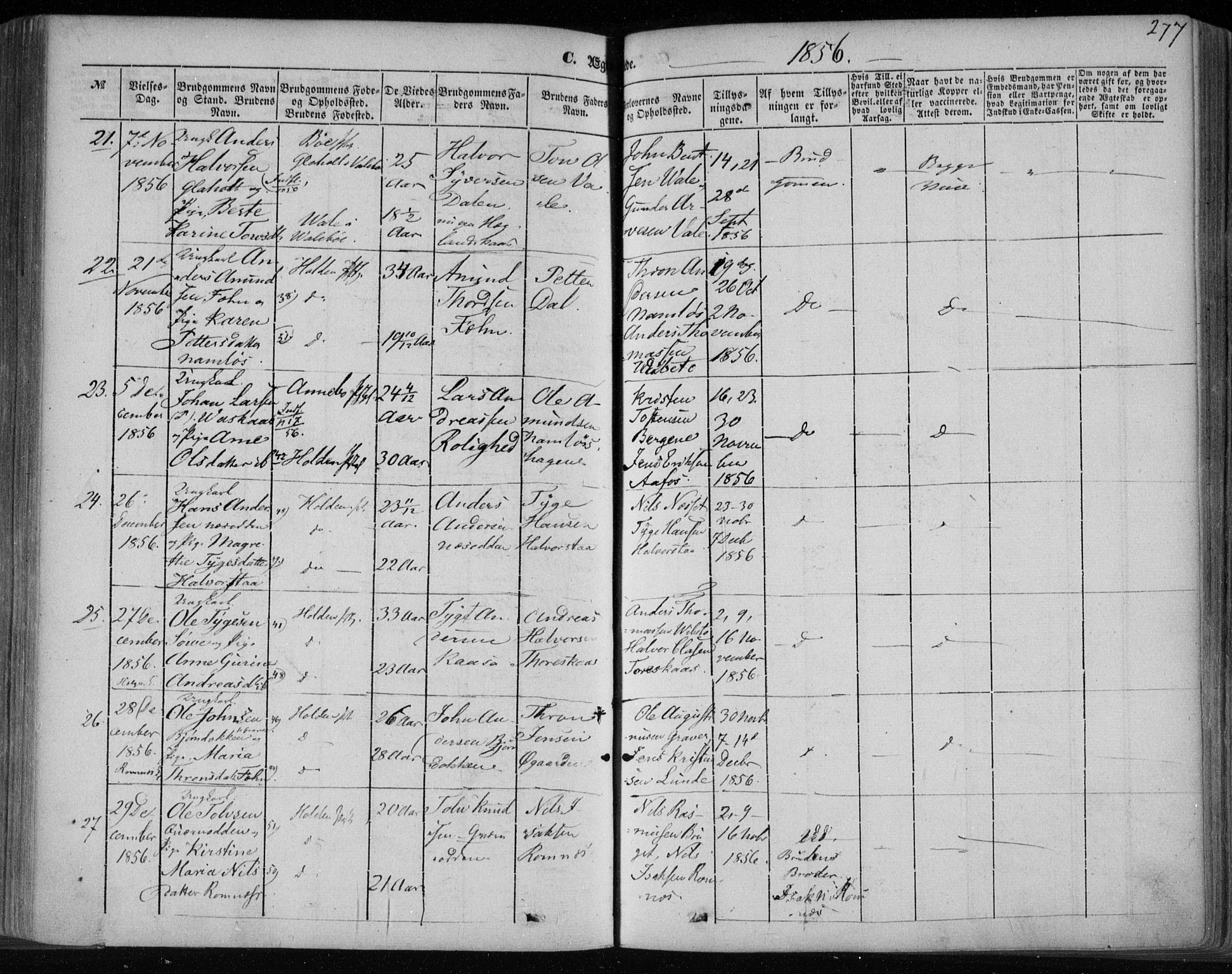 Holla kirkebøker, SAKO/A-272/F/Fa/L0005: Parish register (official) no. 5, 1849-1860, p. 277