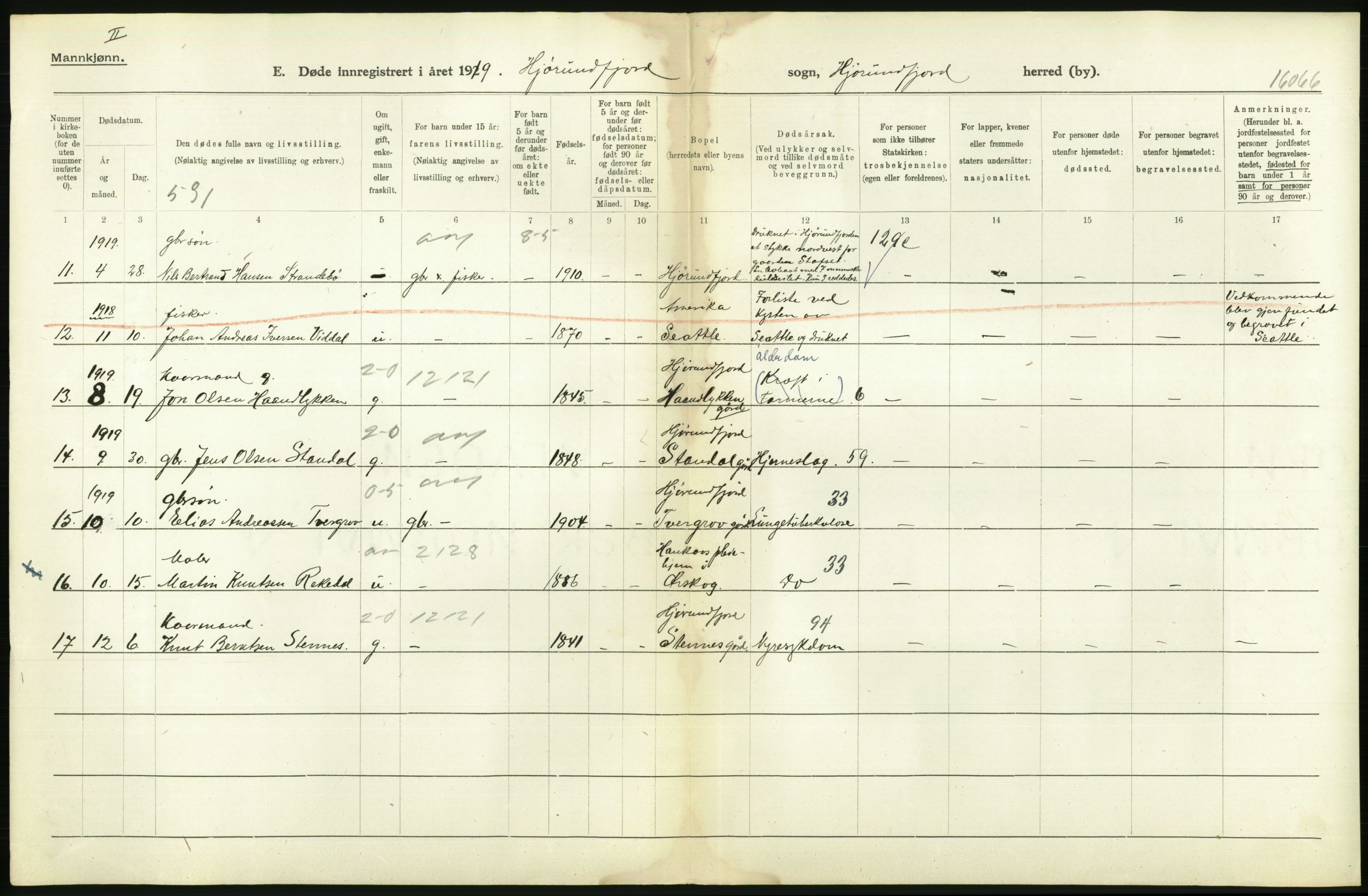 Statistisk sentralbyrå, Sosiodemografiske emner, Befolkning, AV/RA-S-2228/D/Df/Dfb/Dfbi/L0042: Møre fylke: Døde. Bygder og byer., 1919, p. 46