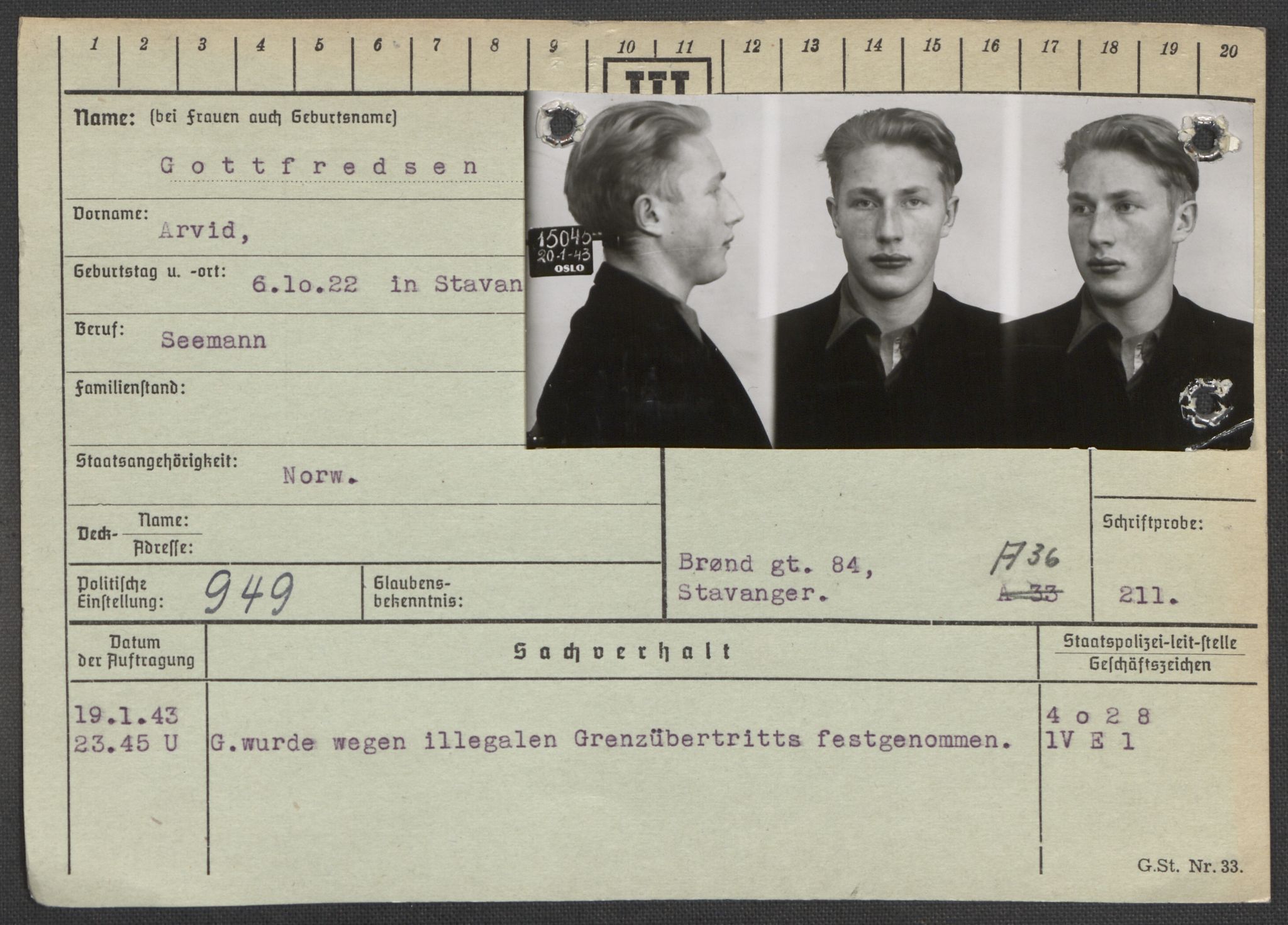 Befehlshaber der Sicherheitspolizei und des SD, AV/RA-RAFA-5969/E/Ea/Eaa/L0003: Register over norske fanger i Møllergata 19: Eng-Hag, 1940-1945, p. 905