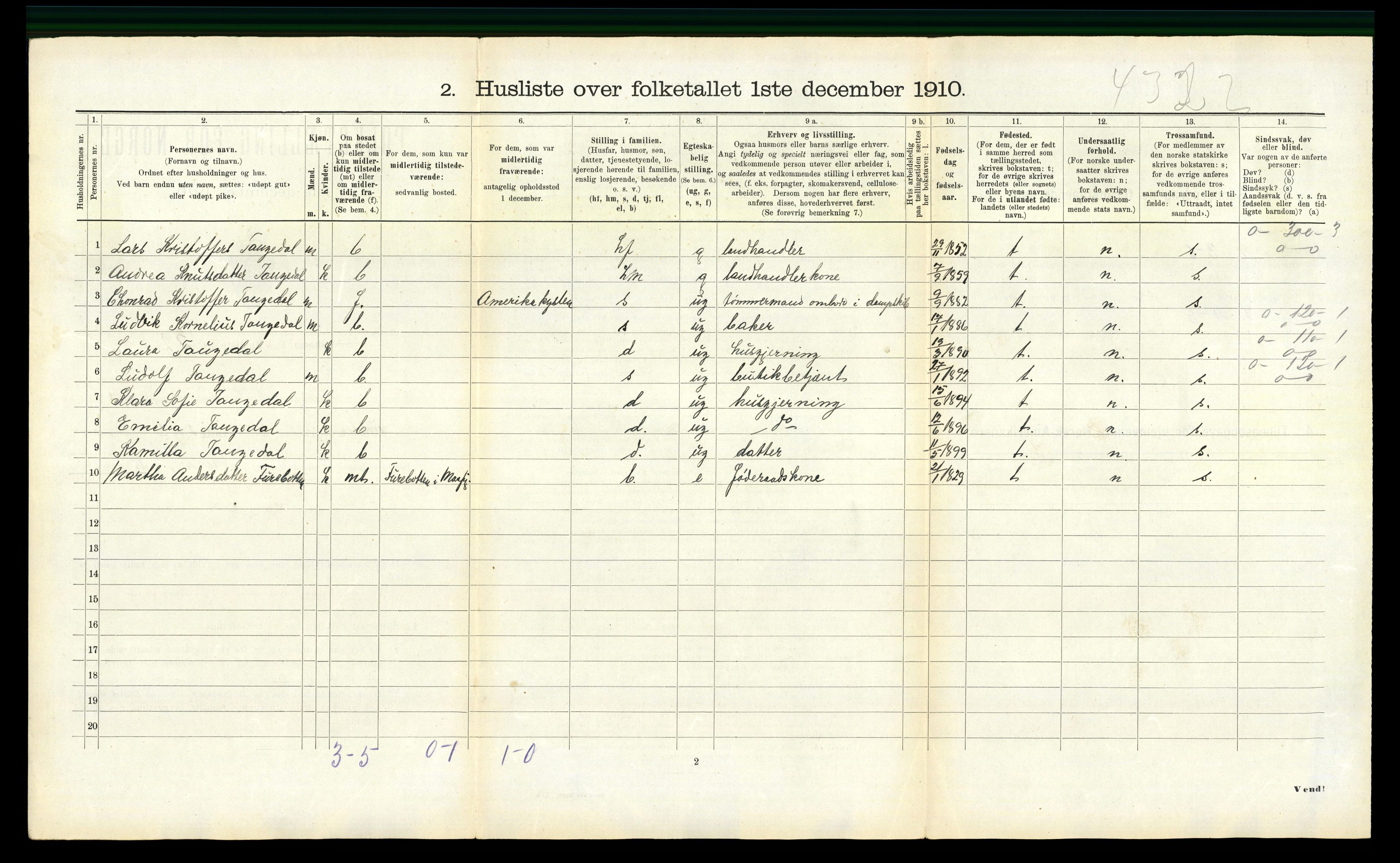 RA, 1910 census for Masfjorden, 1910, p. 105