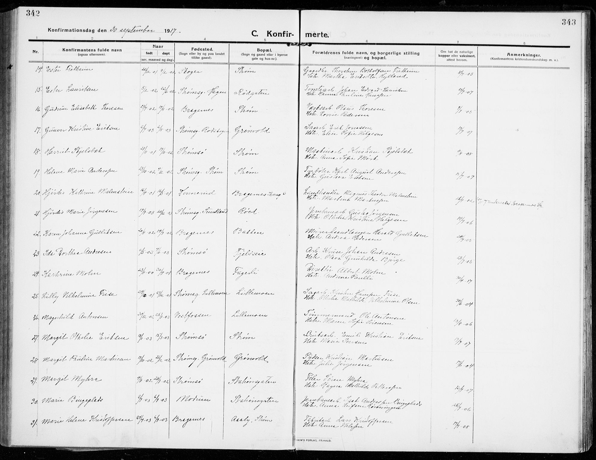Strømsgodset kirkebøker, SAKO/A-324/F/Fa/L0002: Parish register (official) no. 2, 1910-1920, p. 342-343