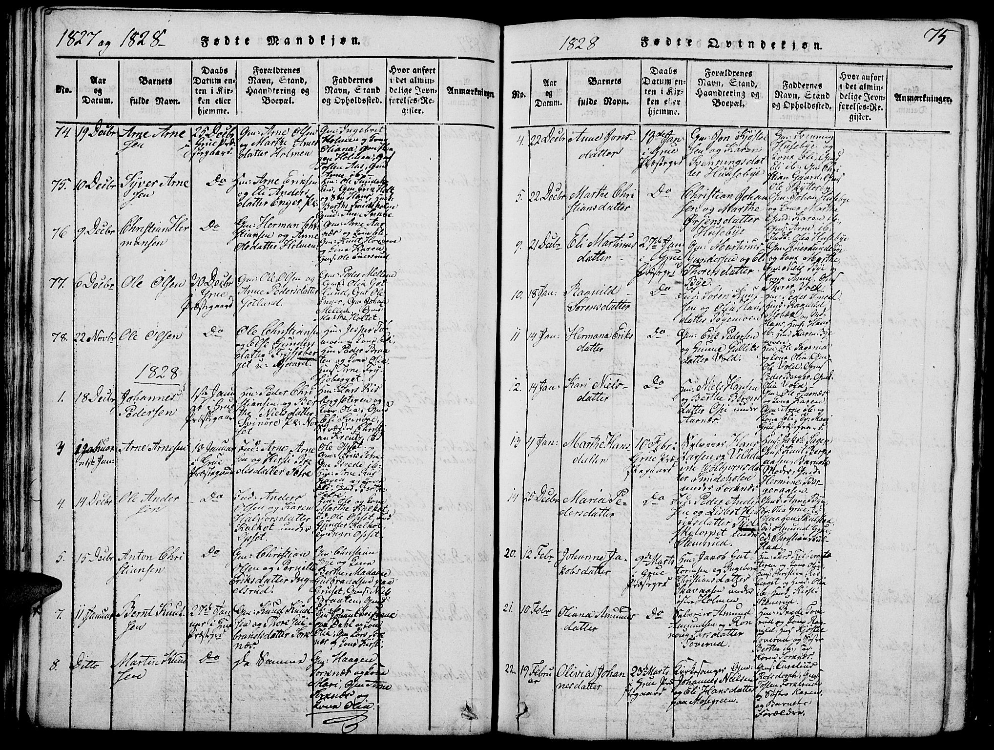 Grue prestekontor, AV/SAH-PREST-036/H/Ha/Hab/L0002: Parish register (copy) no. 2, 1815-1841, p. 75