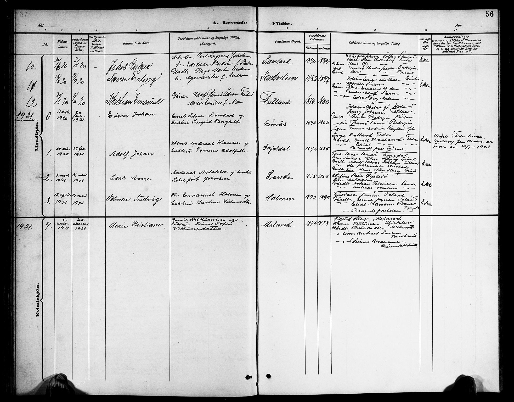 Herad sokneprestkontor, SAK/1111-0018/F/Fb/Fba/L0005: Parish register (copy) no. B 5, 1899-1921, p. 56