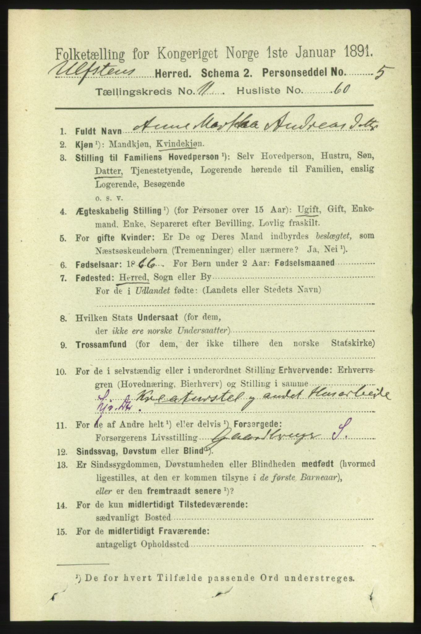 RA, 1891 census for 1516 Ulstein, 1891, p. 3799