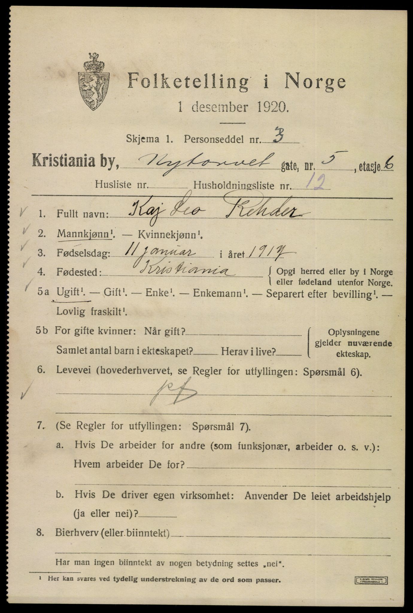 SAO, 1920 census for Kristiania, 1920, p. 428059