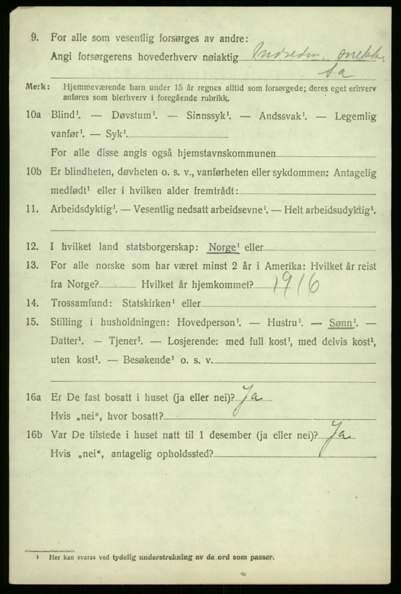 SAB, 1920 census for Årdal, 1920, p. 3600
