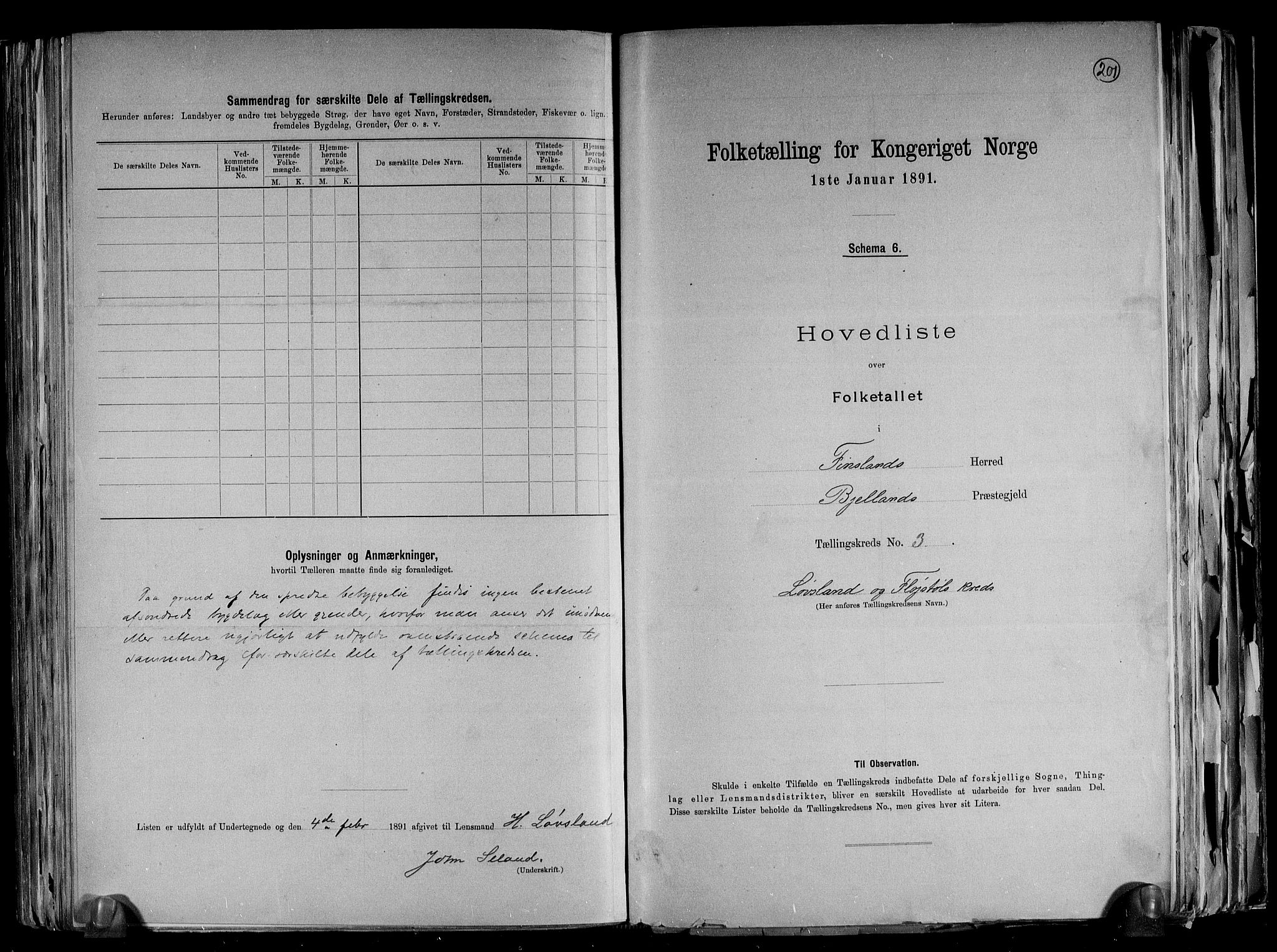 RA, 1891 census for 1023 Finsland, 1891, p. 11