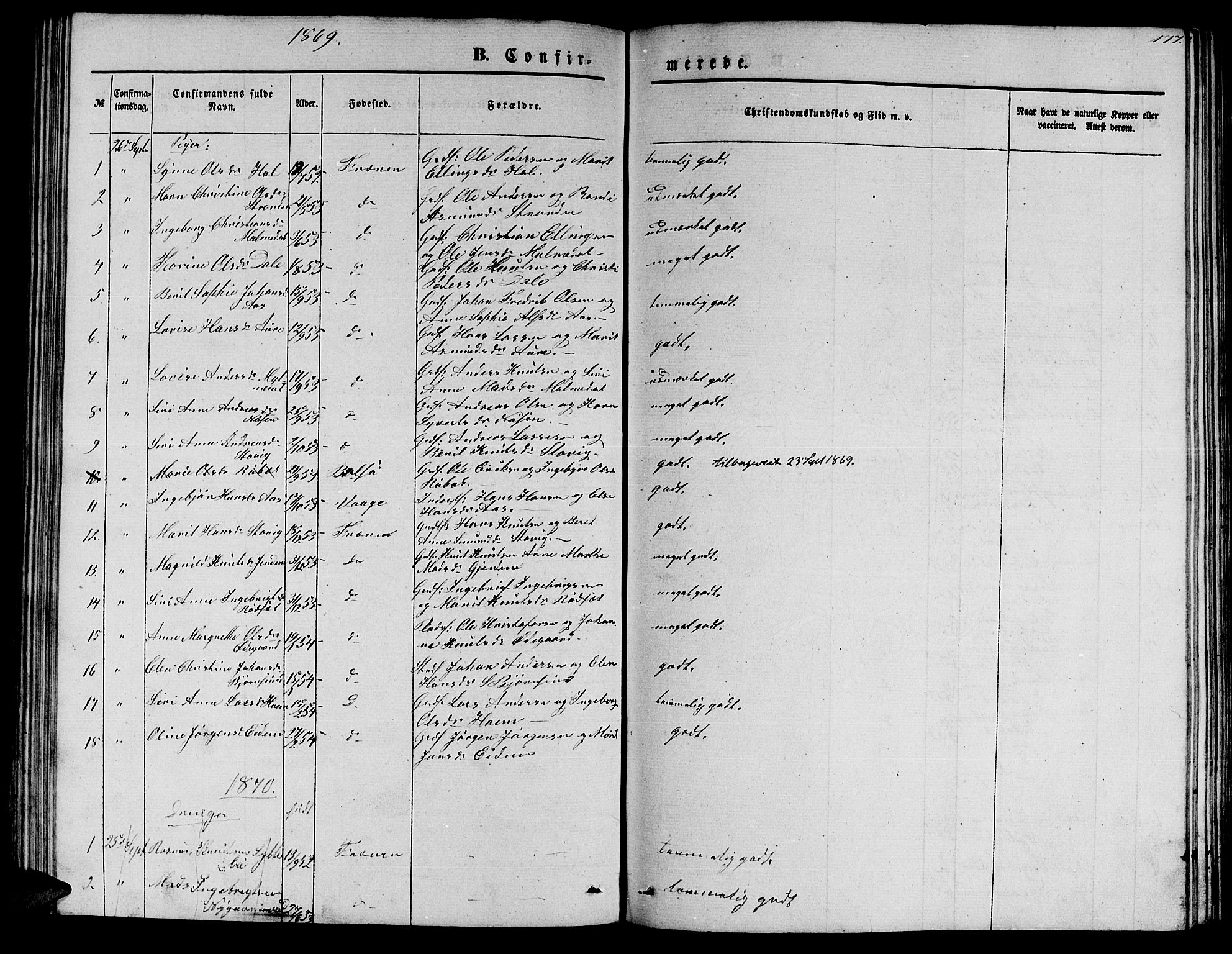 Ministerialprotokoller, klokkerbøker og fødselsregistre - Møre og Romsdal, SAT/A-1454/565/L0753: Parish register (copy) no. 565C02, 1845-1870, p. 177