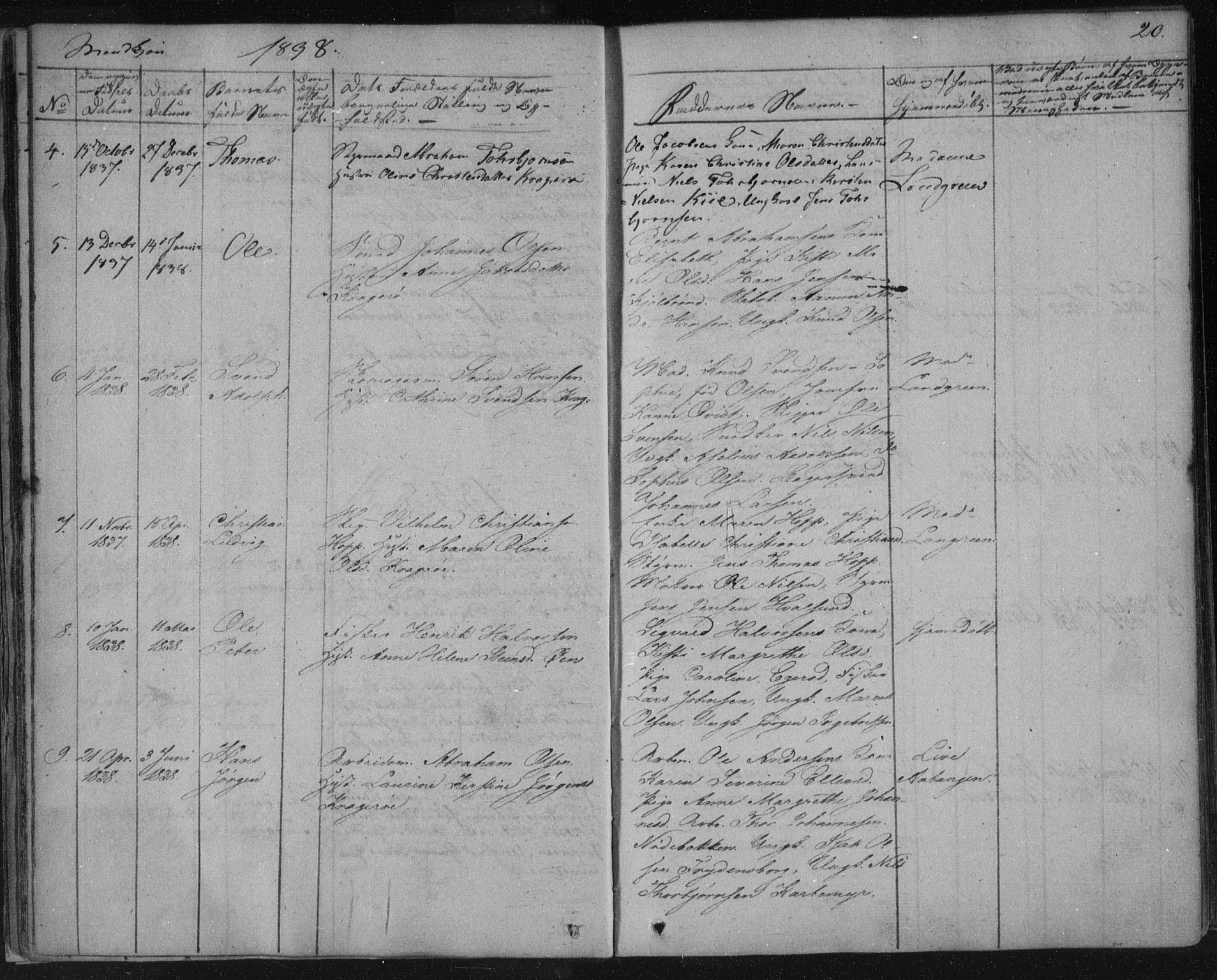 Kragerø kirkebøker, AV/SAKO-A-278/F/Fa/L0005: Parish register (official) no. 5, 1832-1847, p. 20