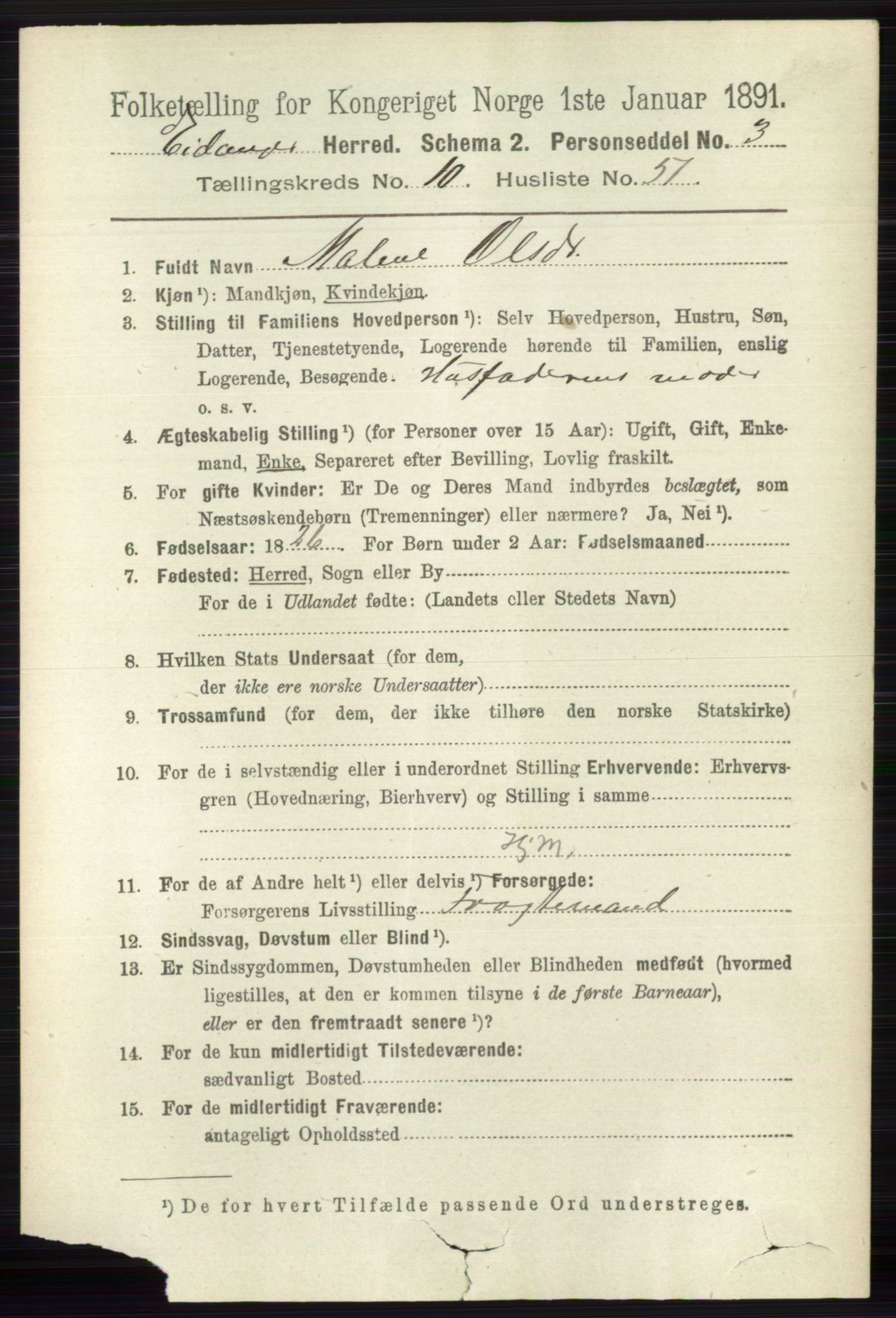 RA, 1891 census for 0813 Eidanger, 1891, p. 4192