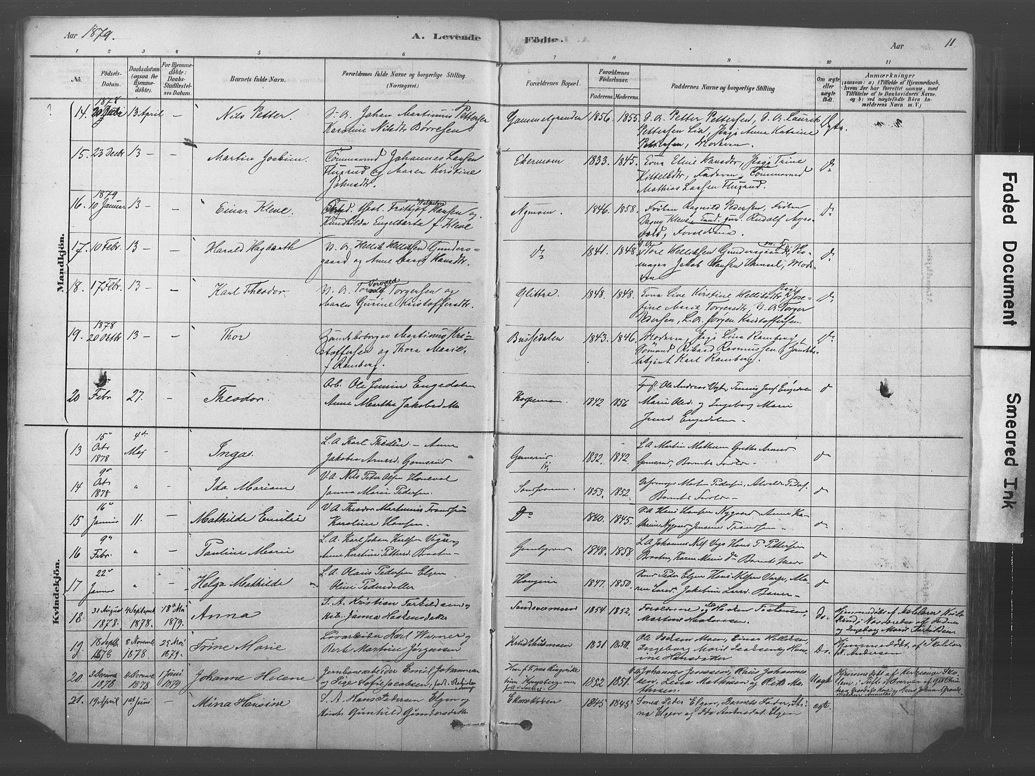 Kongsberg kirkebøker, AV/SAKO-A-22/F/Fb/L0001: Parish register (official) no. II 1, 1878-1886, p. 11