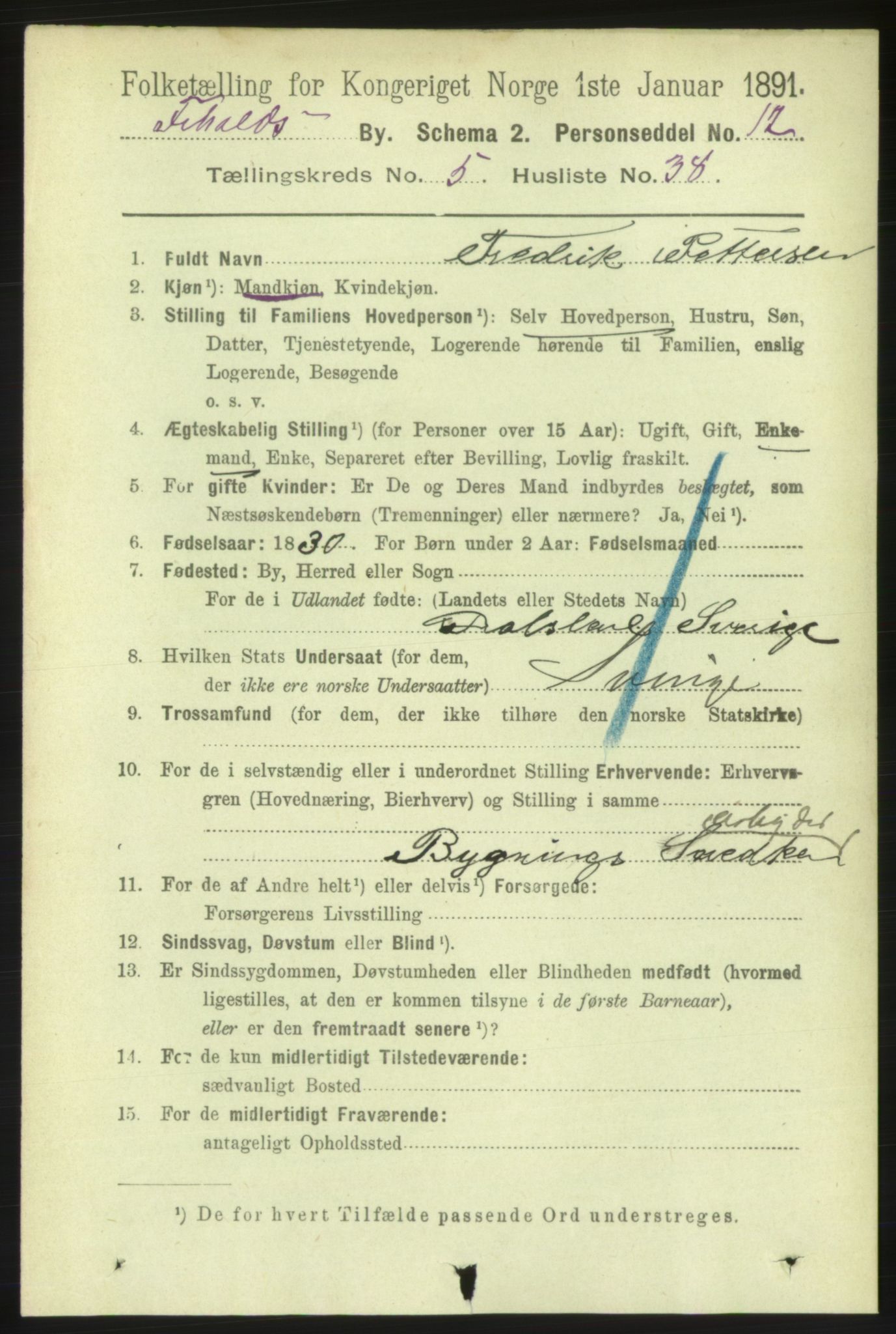 RA, 1891 census for 0101 Fredrikshald, 1891, p. 4457