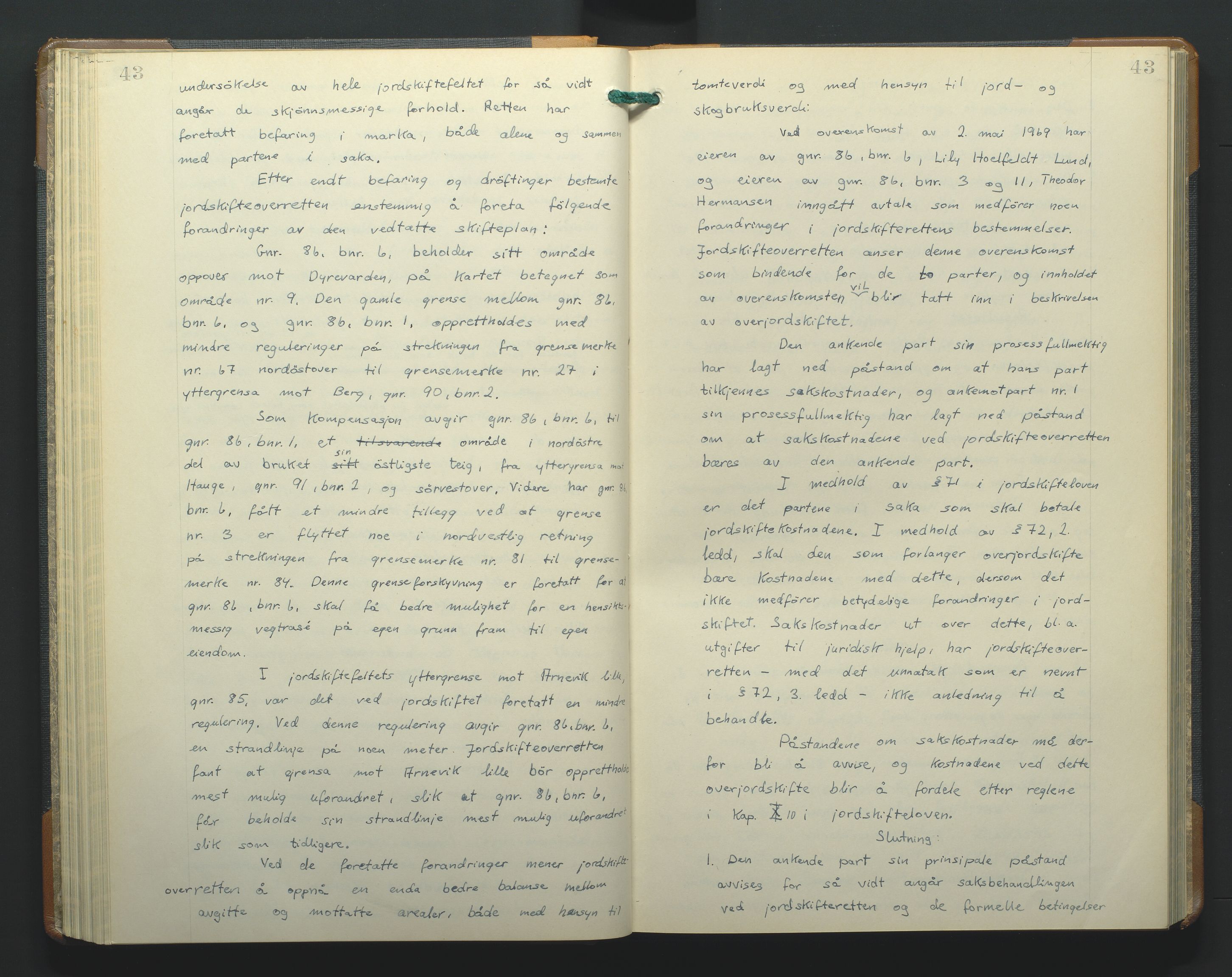 Jordskifteoverdommeren i Agder og Rogaland, AV/SAK-1541-0001/F/Fa/Faa/L0003: Overutskiftningsprotokoll Sand sorenskriveri nr 3, 1927-1974, p. 43