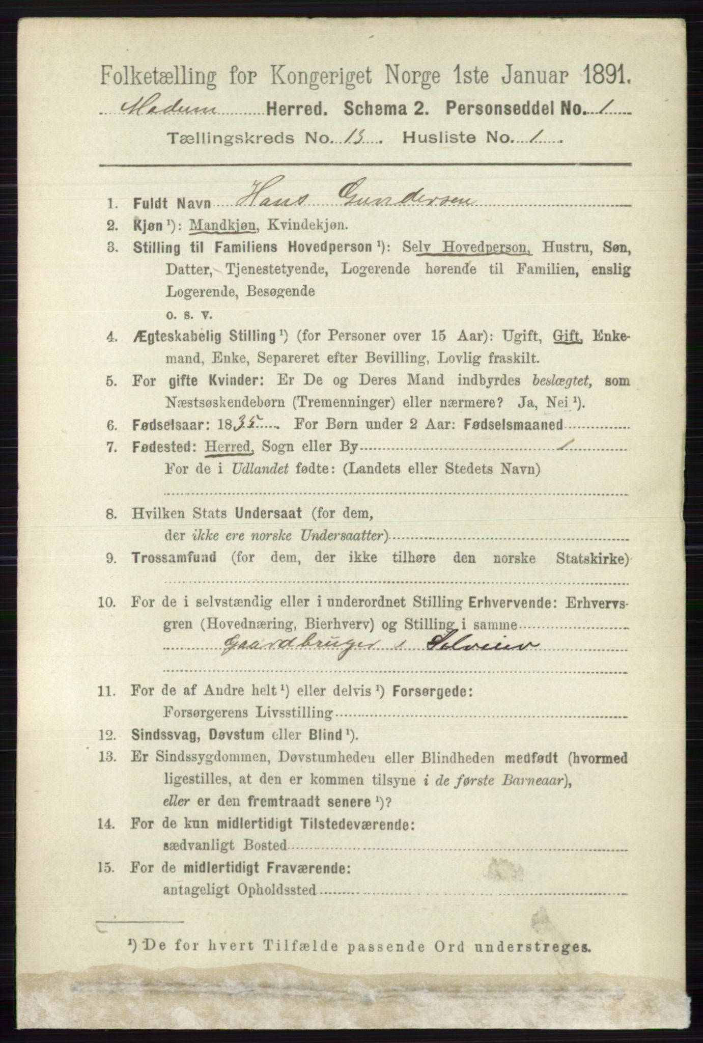 RA, 1891 census for 0623 Modum, 1891, p. 4950