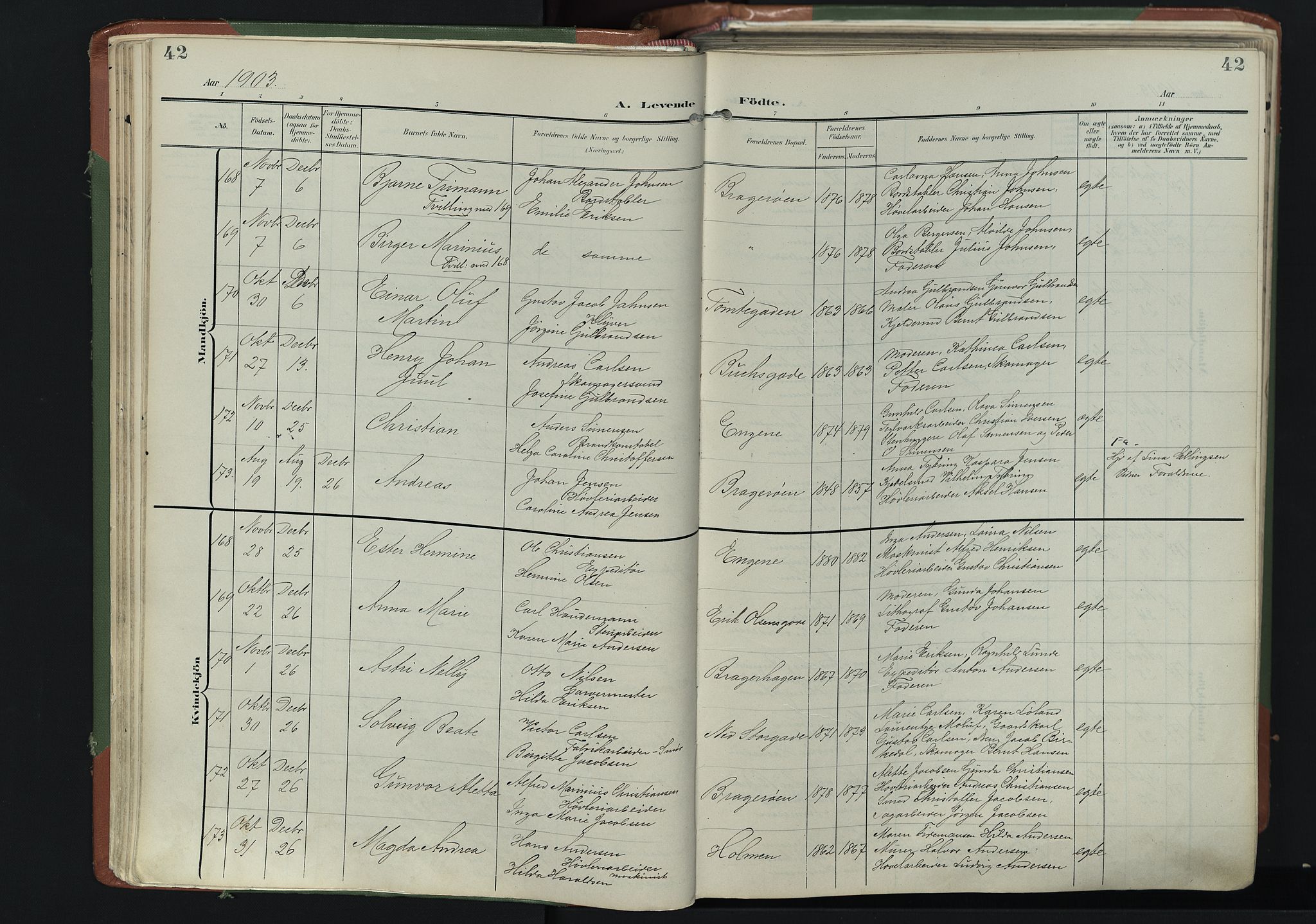 Bragernes kirkebøker, AV/SAKO-A-6/F/Fb/L0009: Parish register (official) no. II 9, 1902-1911, p. 42