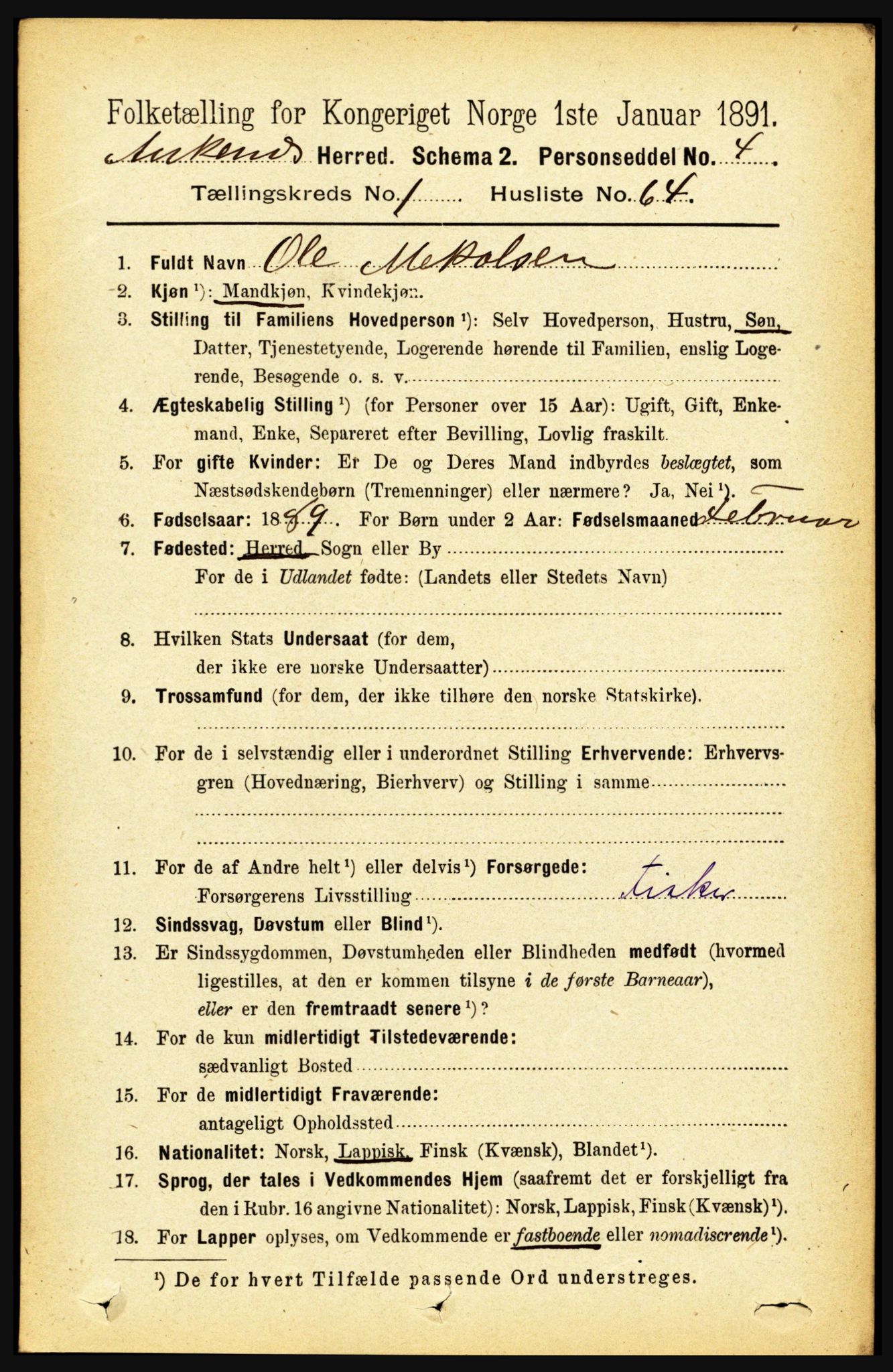 RA, 1891 census for 1855 Ankenes, 1891, p. 545