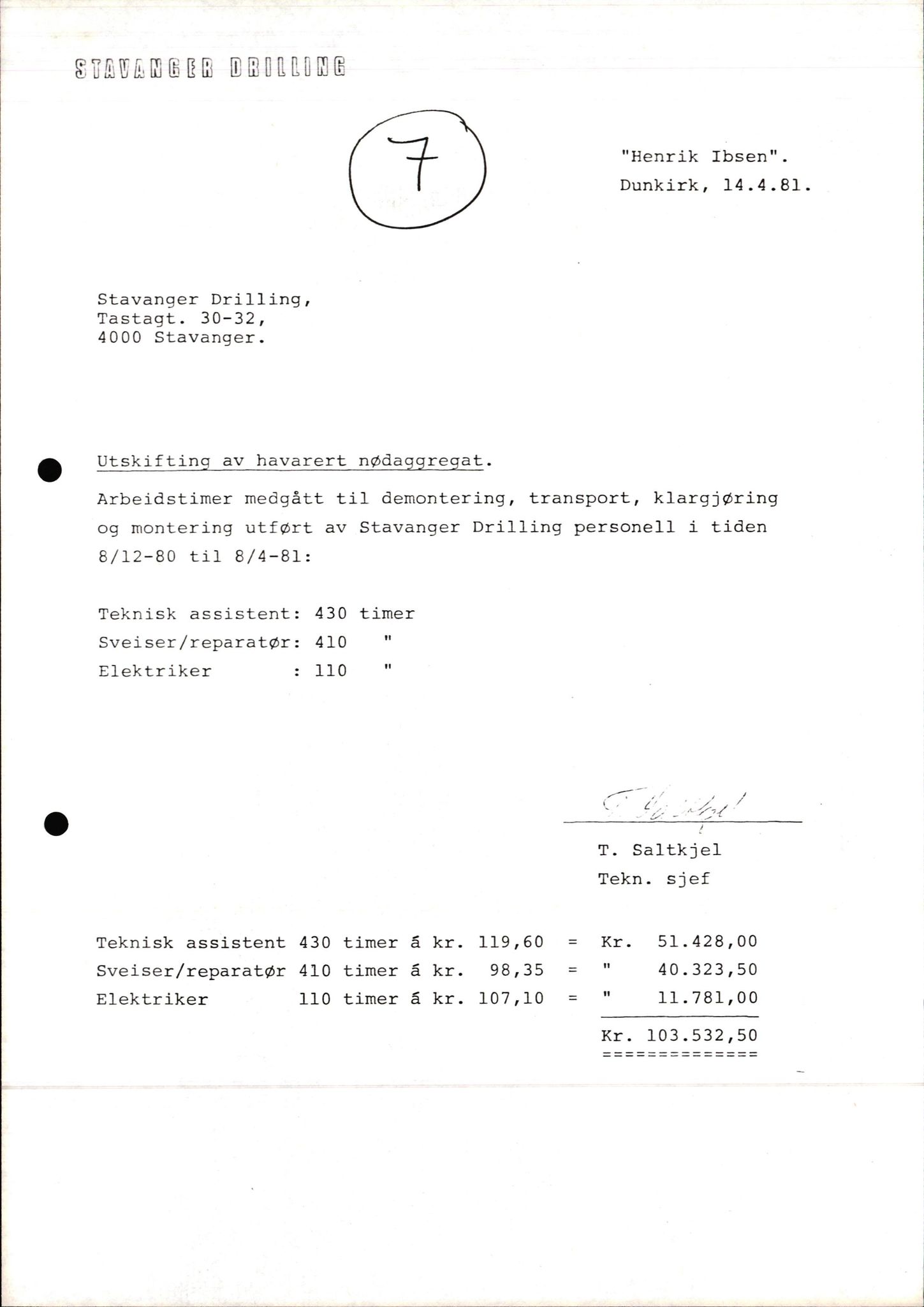 Pa 1503 - Stavanger Drilling AS, AV/SAST-A-101906/2/E/Ec/Eca/L0013: Sak og korrespondanse, 1980-1982