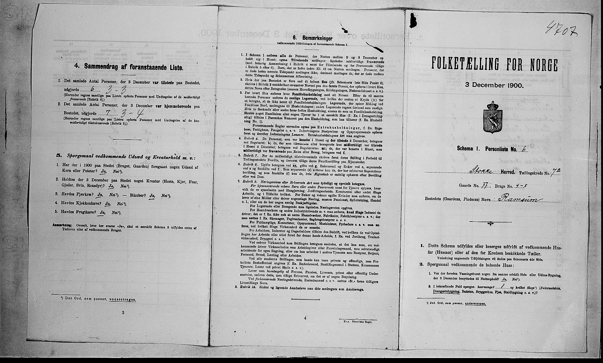 RA, 1900 census for Stokke, 1900, p. 1188