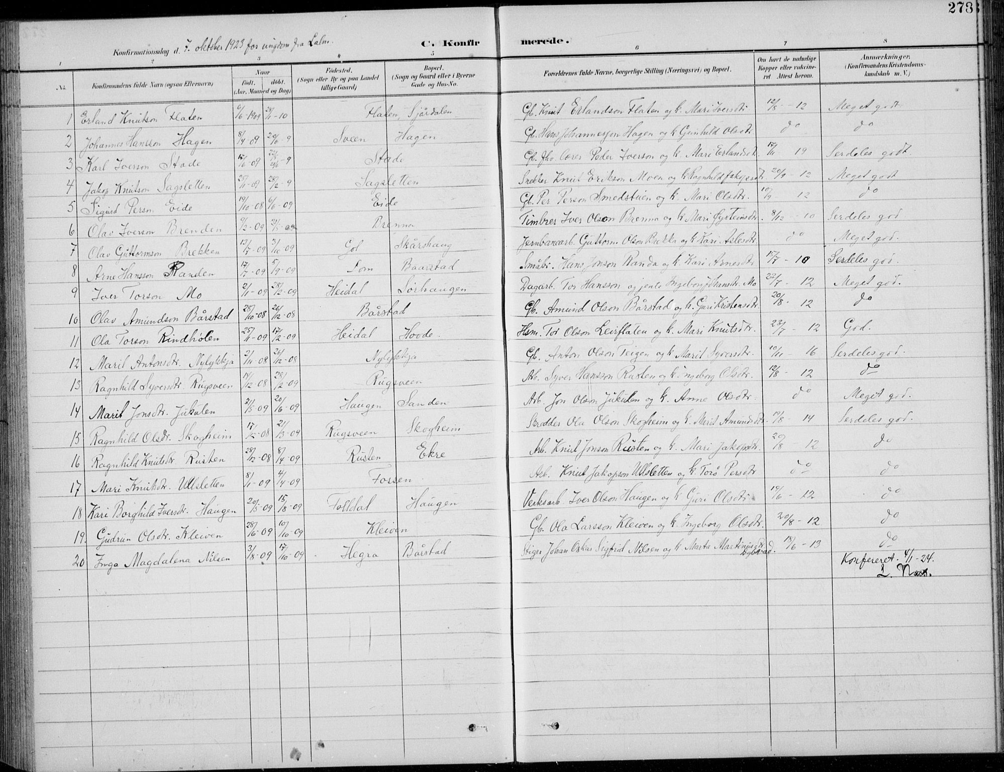 Vågå prestekontor, AV/SAH-PREST-076/H/Ha/Hab/L0002: Parish register (copy) no. 2, 1894-1939, p. 278