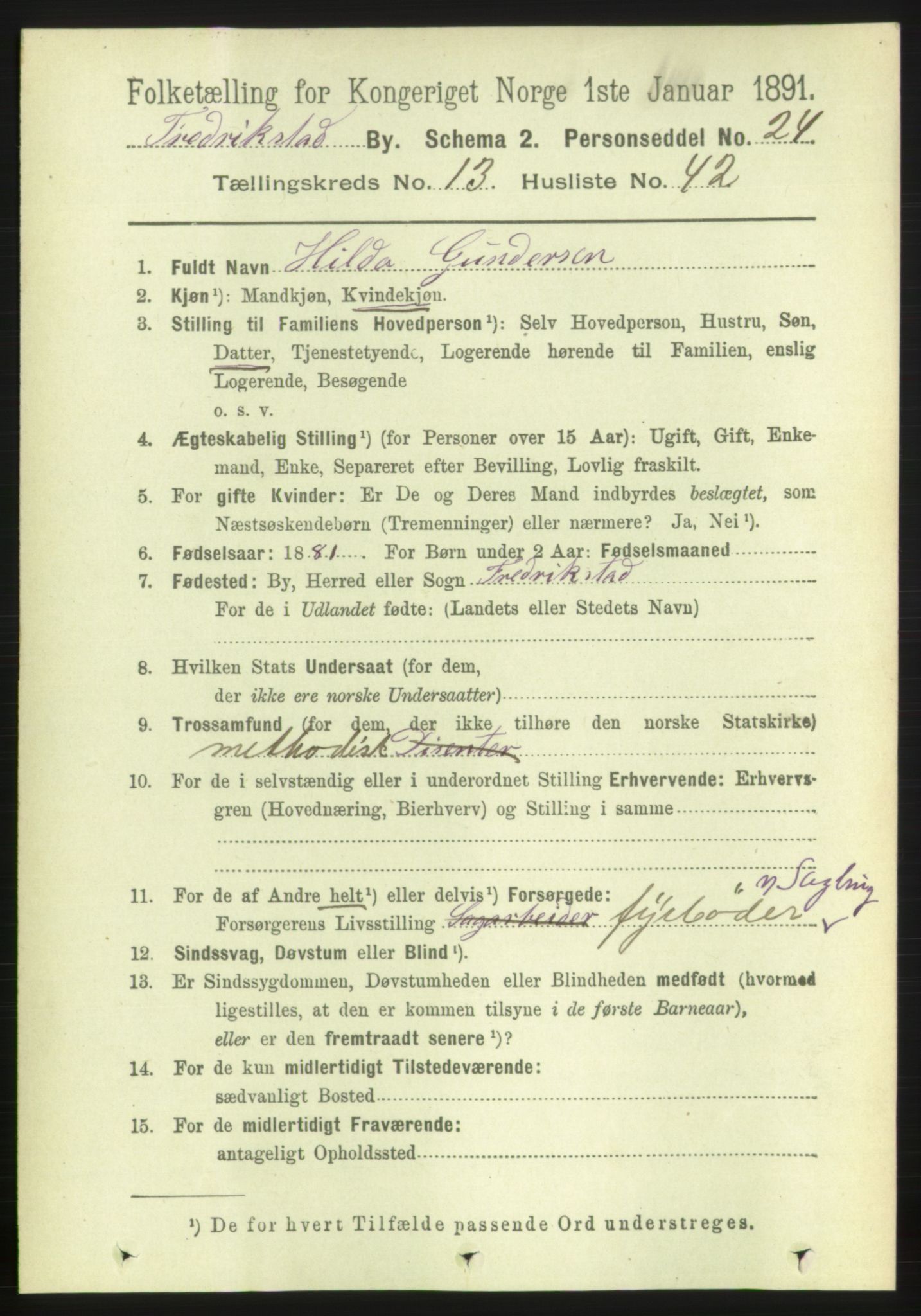 RA, 1891 census for 0103 Fredrikstad, 1891, p. 15013