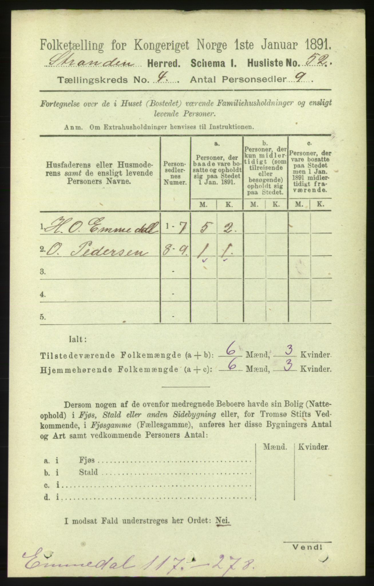 RA, 1891 census for 1525 Stranda, 1891, p. 801