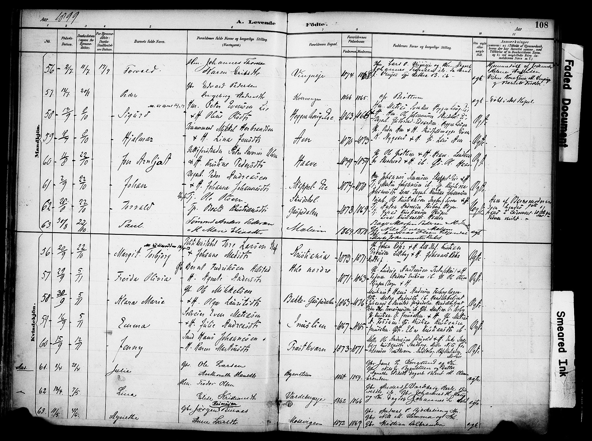 Ringsaker prestekontor, AV/SAH-PREST-014/K/Ka/L0017: Parish register (official) no. 17, 1891-1902, p. 108