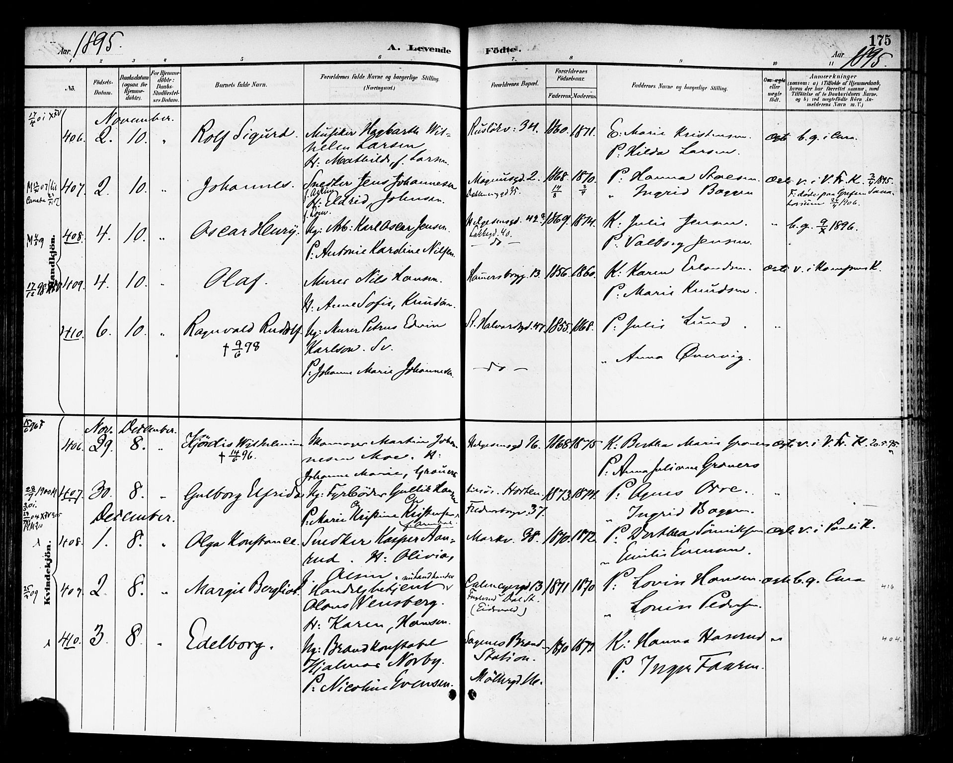 Rikshospitalet prestekontor Kirkebøker, SAO/A-10309b/F/L0009: Parish register (official) no. 9, 1894-1897, p. 175