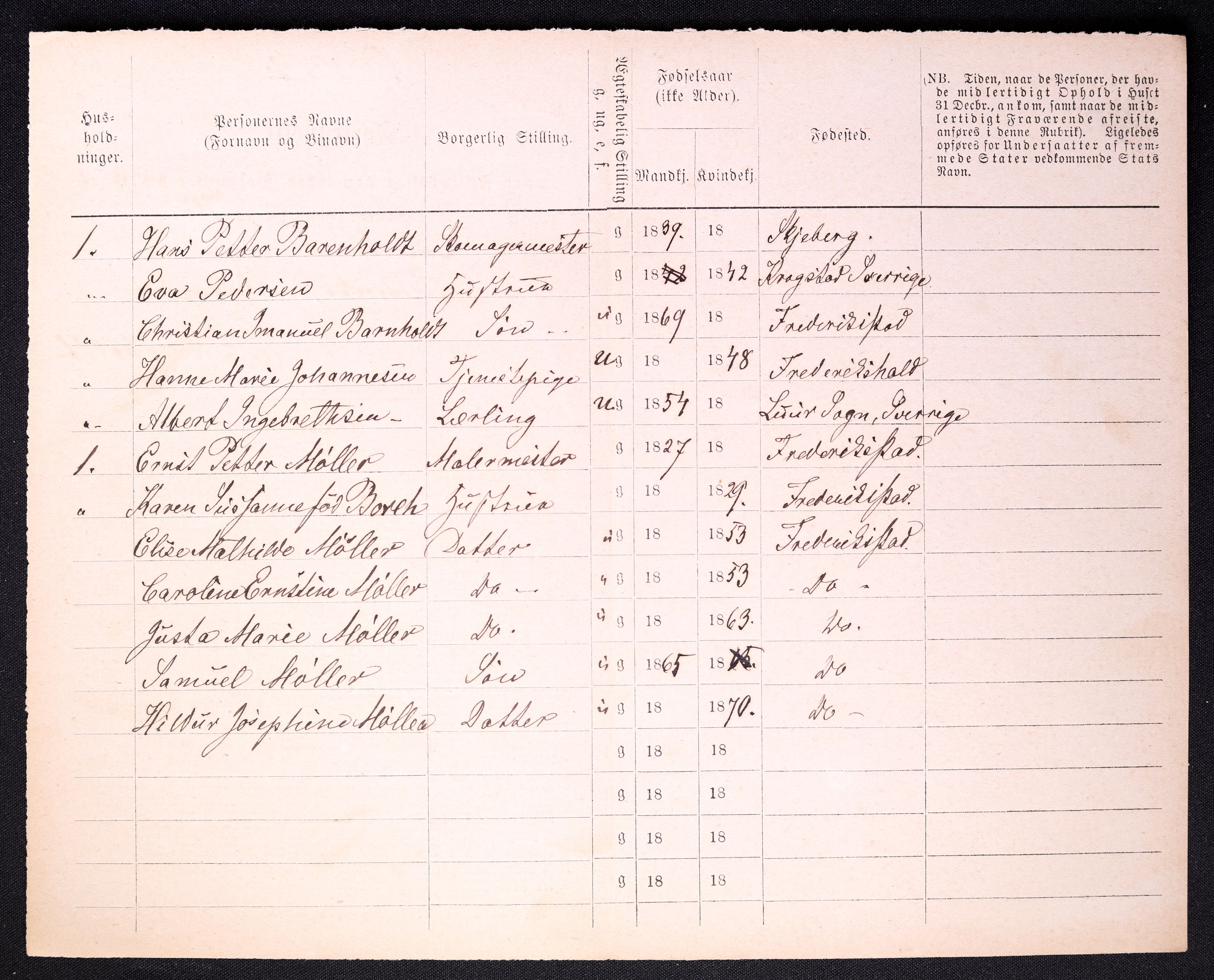 RA, 1870 census for 0103 Fredrikstad, 1870, p. 1460