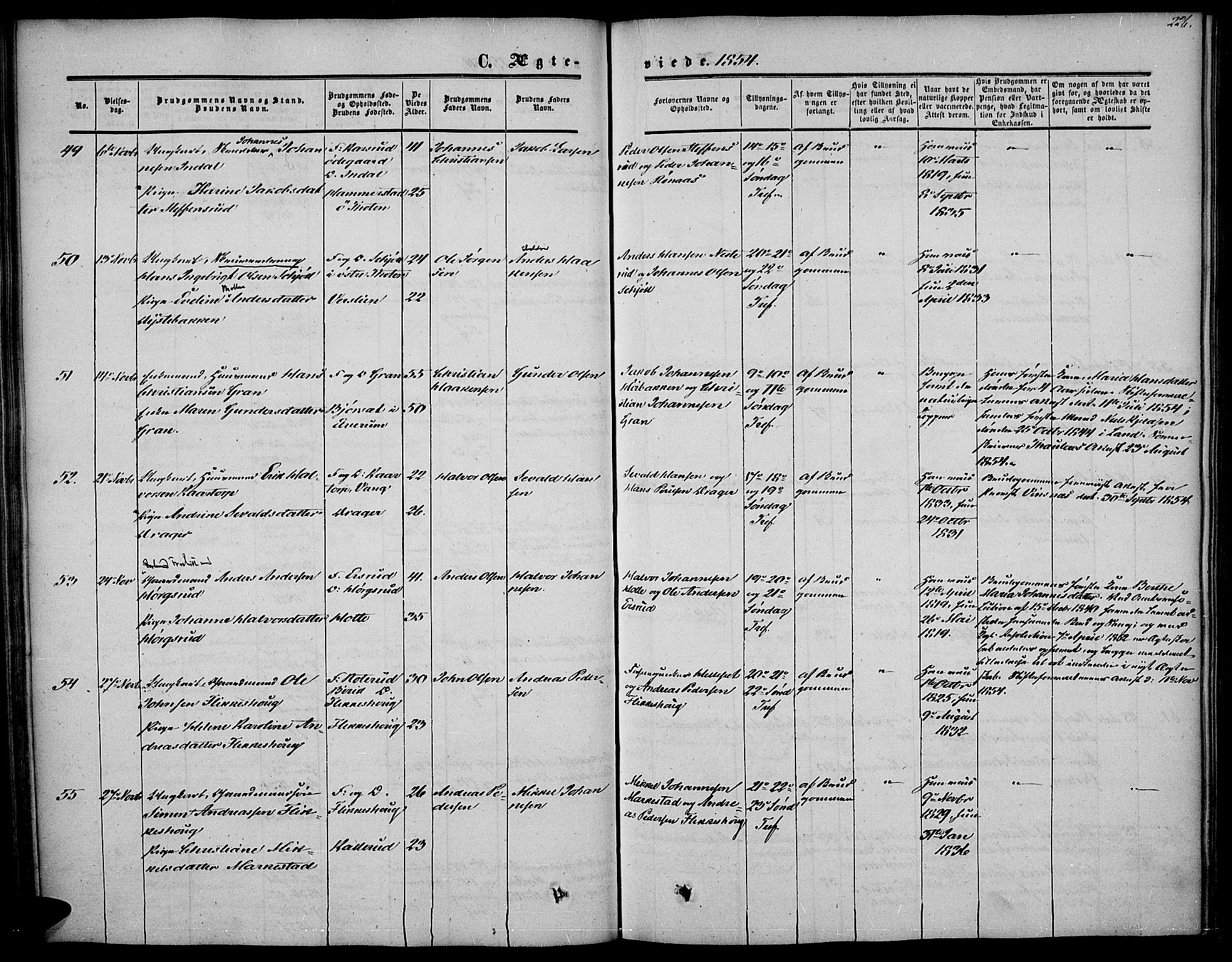 Vestre Toten prestekontor, AV/SAH-PREST-108/H/Ha/Haa/L0005: Parish register (official) no. 5, 1850-1855, p. 226