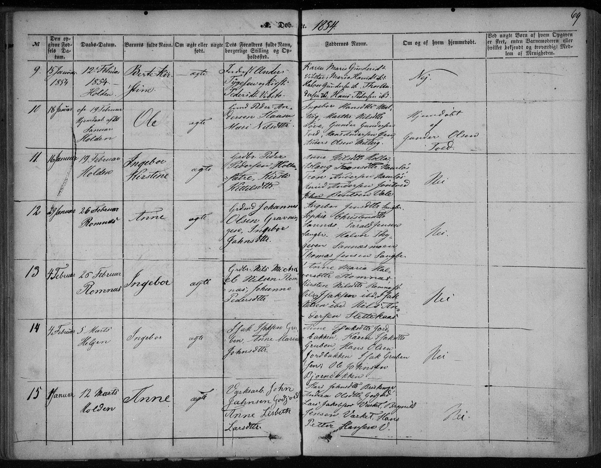 Holla kirkebøker, SAKO/A-272/F/Fa/L0005: Parish register (official) no. 5, 1849-1860, p. 69