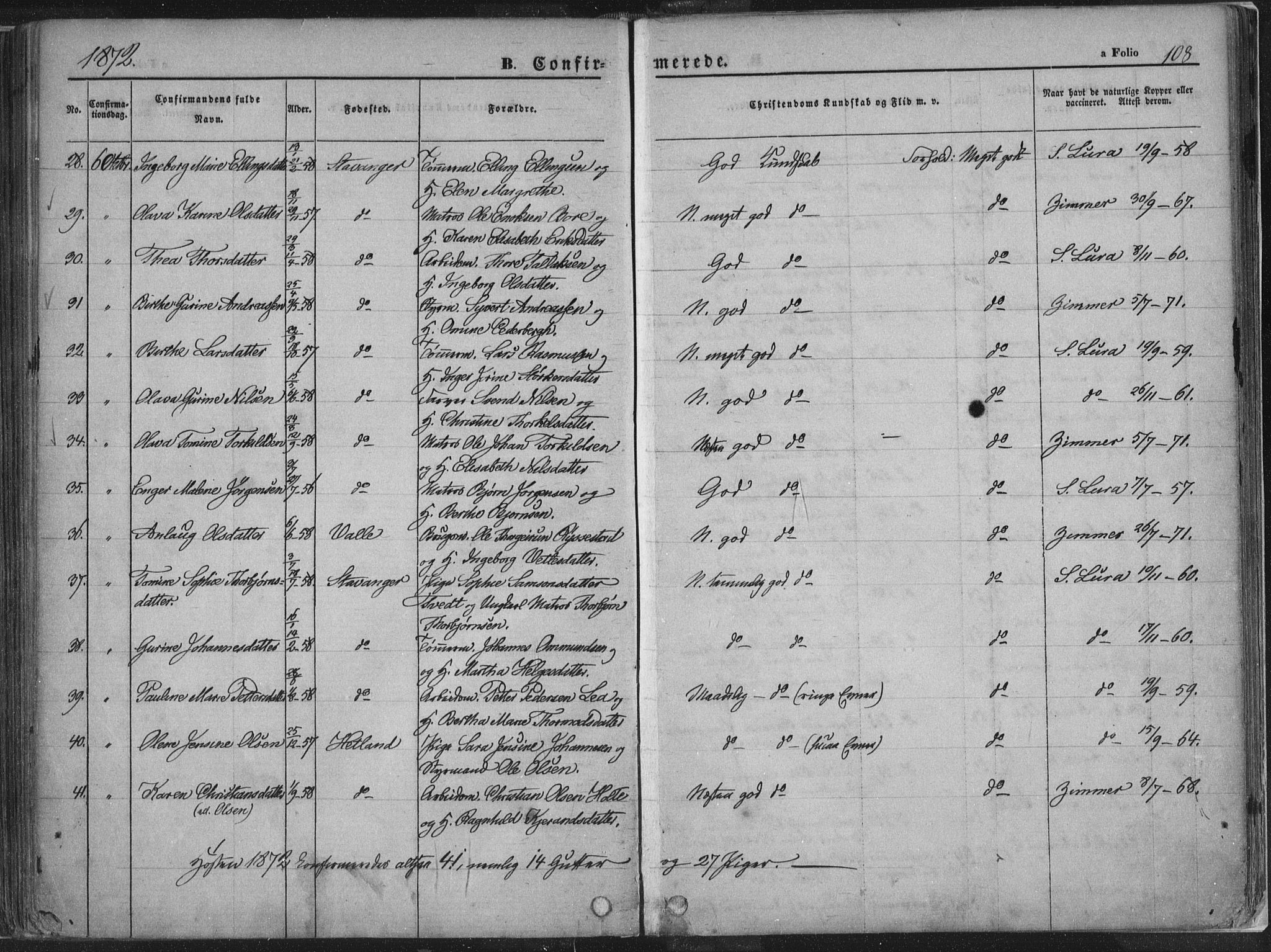 Domkirken sokneprestkontor, SAST/A-101812/001/30/30BA/L0018: Parish register (official) no. A 17, 1857-1877, p. 108