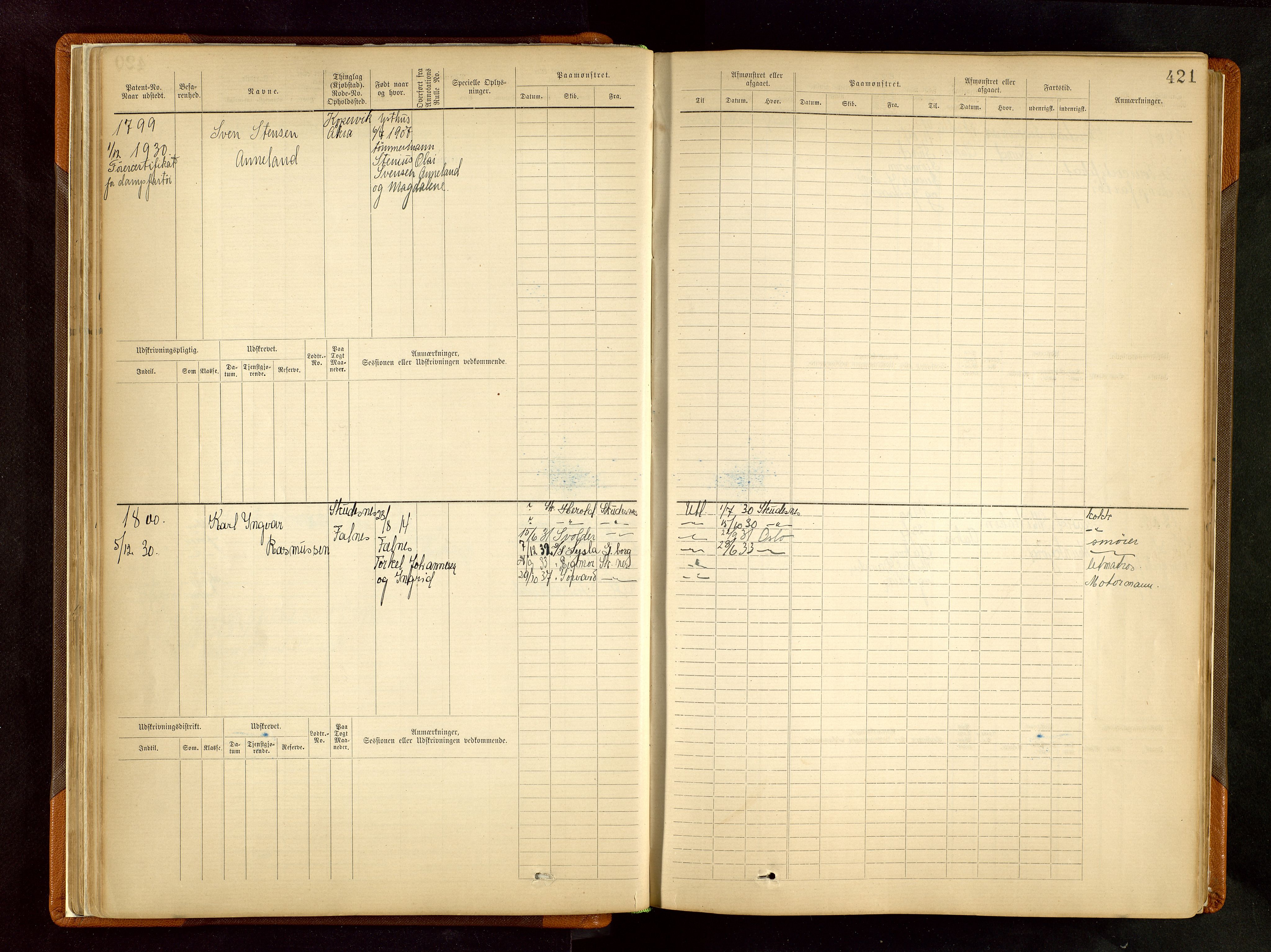 Haugesund sjømannskontor, AV/SAST-A-102007/F/Fb/Fbb/L0002: Sjøfartsrulle Skudenes kretsnr. 959-2439, 1860-1948, p. 421