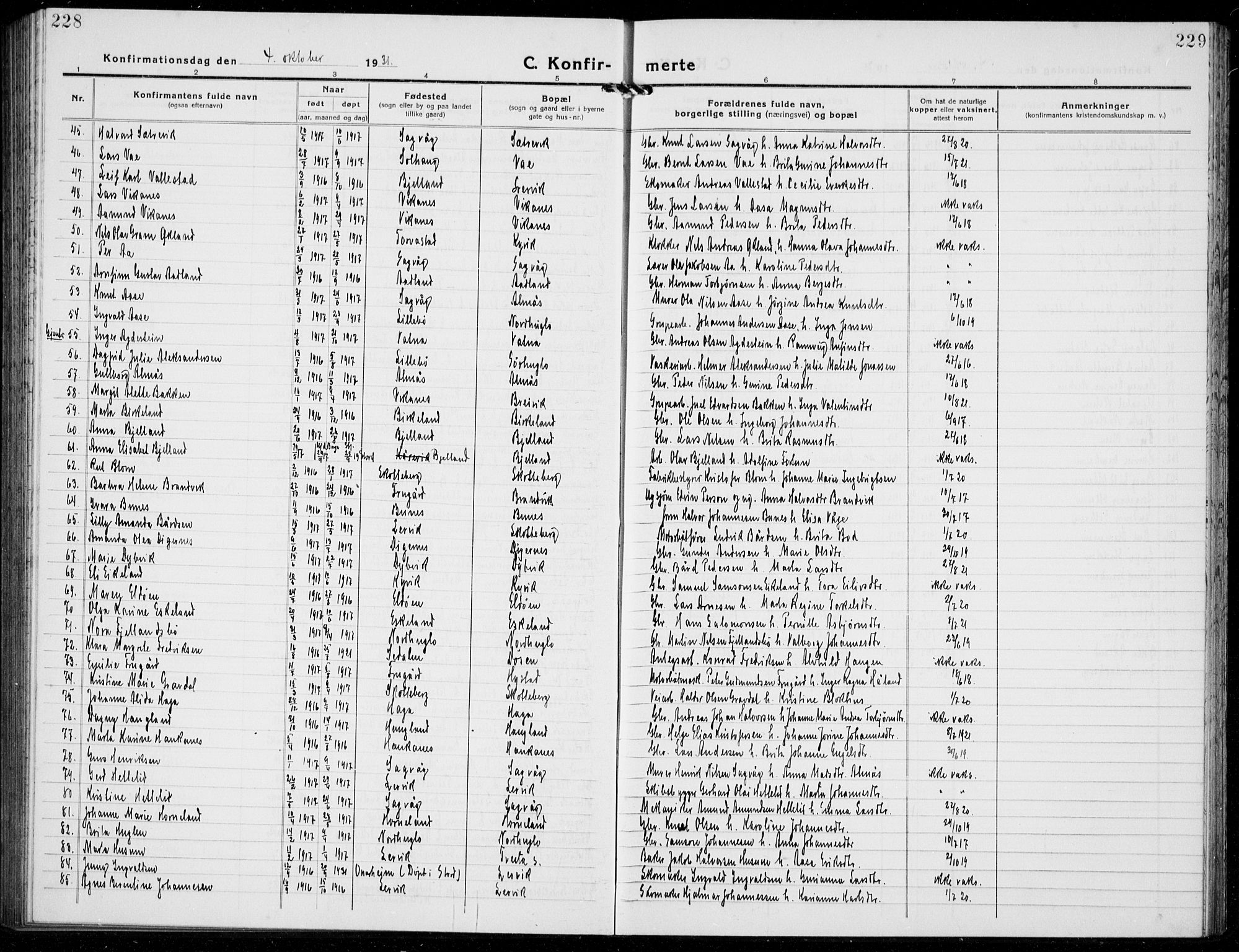 Stord sokneprestembete, AV/SAB-A-78201/H/Hab: Parish register (copy) no. A 4, 1919-1933, p. 228-229