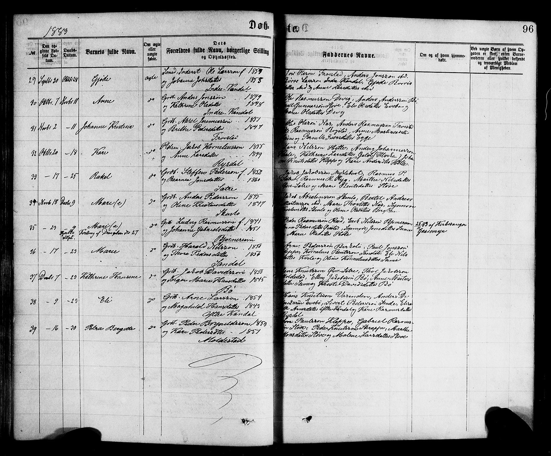 Gloppen sokneprestembete, AV/SAB-A-80101/H/Haa/Haac/L0001: Parish register (official) no. C 1, 1871-1886, p. 96