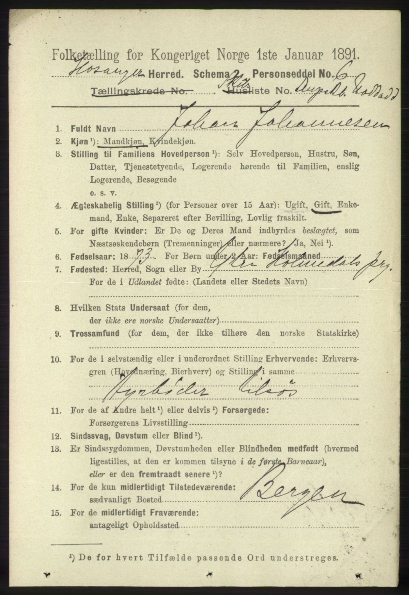 RA, 1891 census for 1253 Hosanger, 1891, p. 4280