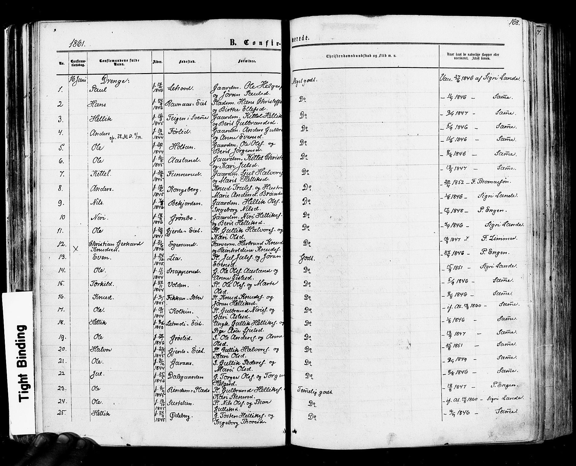 Flesberg kirkebøker, SAKO/A-18/F/Fa/L0007: Parish register (official) no. I 7, 1861-1878, p. 168