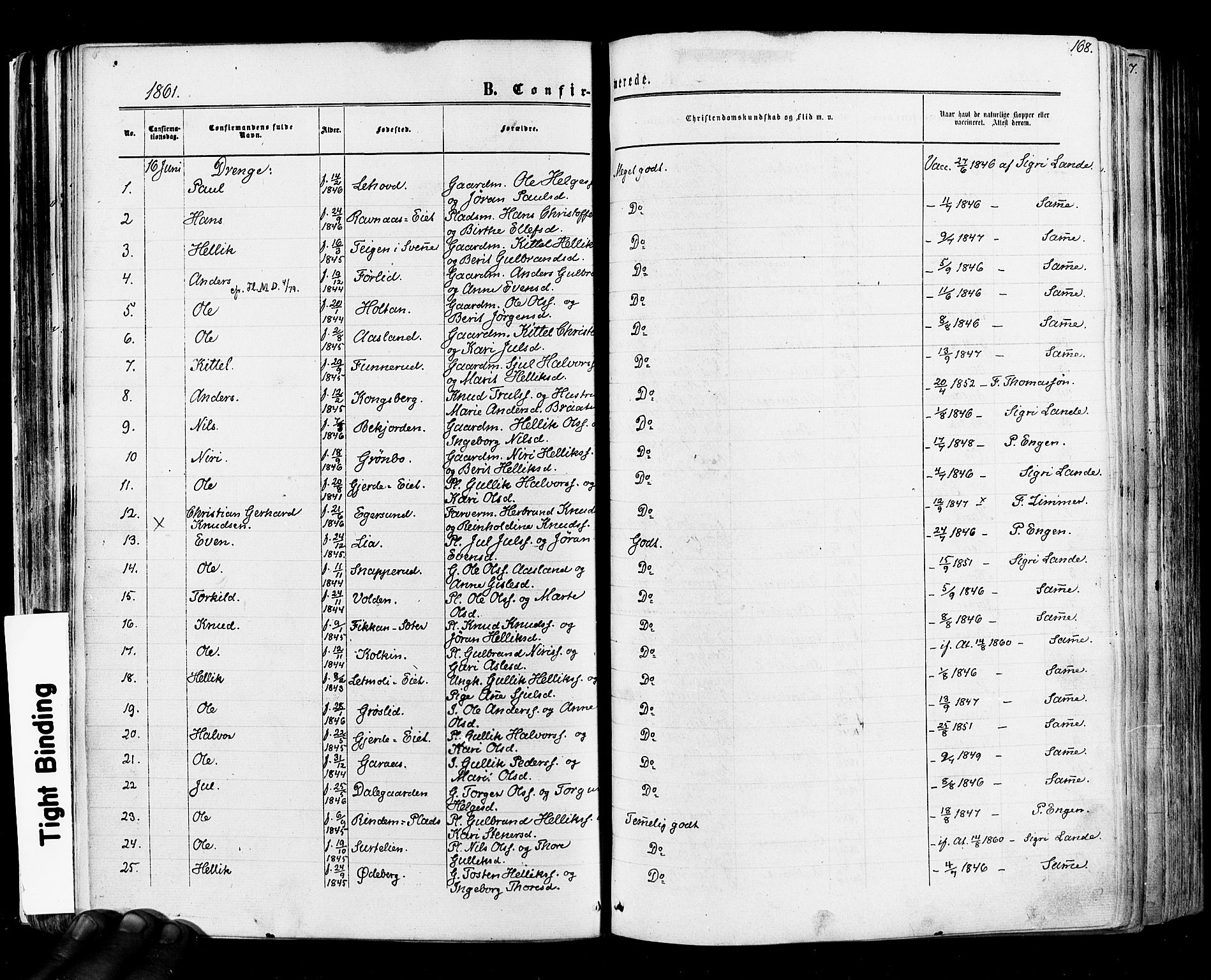 Flesberg kirkebøker, AV/SAKO-A-18/F/Fa/L0007: Parish register (official) no. I 7, 1861-1878, p. 168