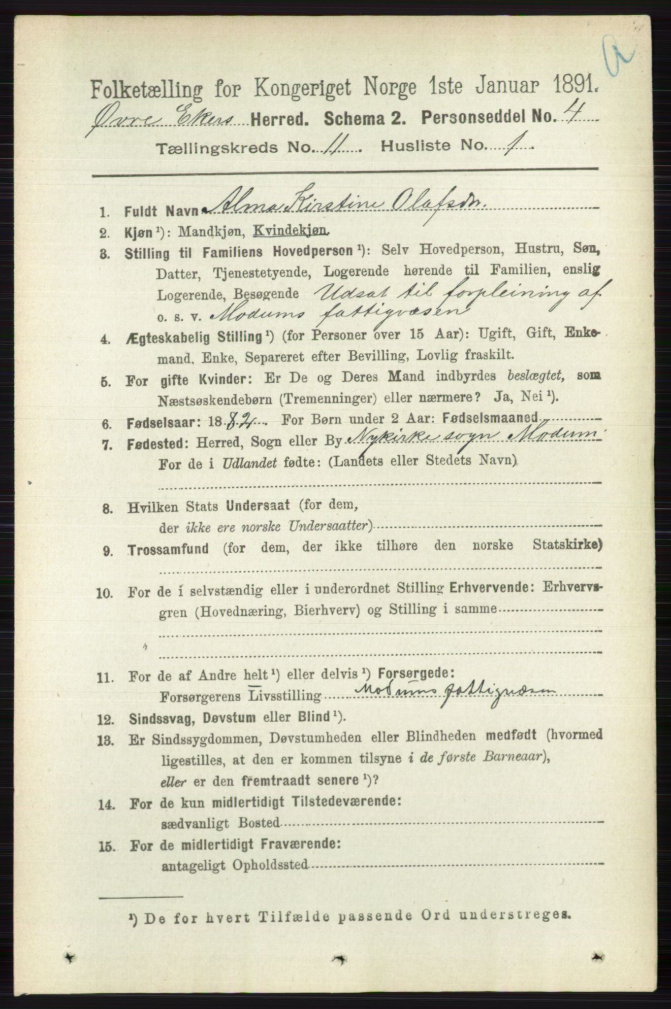 RA, 1891 census for 0624 Øvre Eiker, 1891, p. 4595