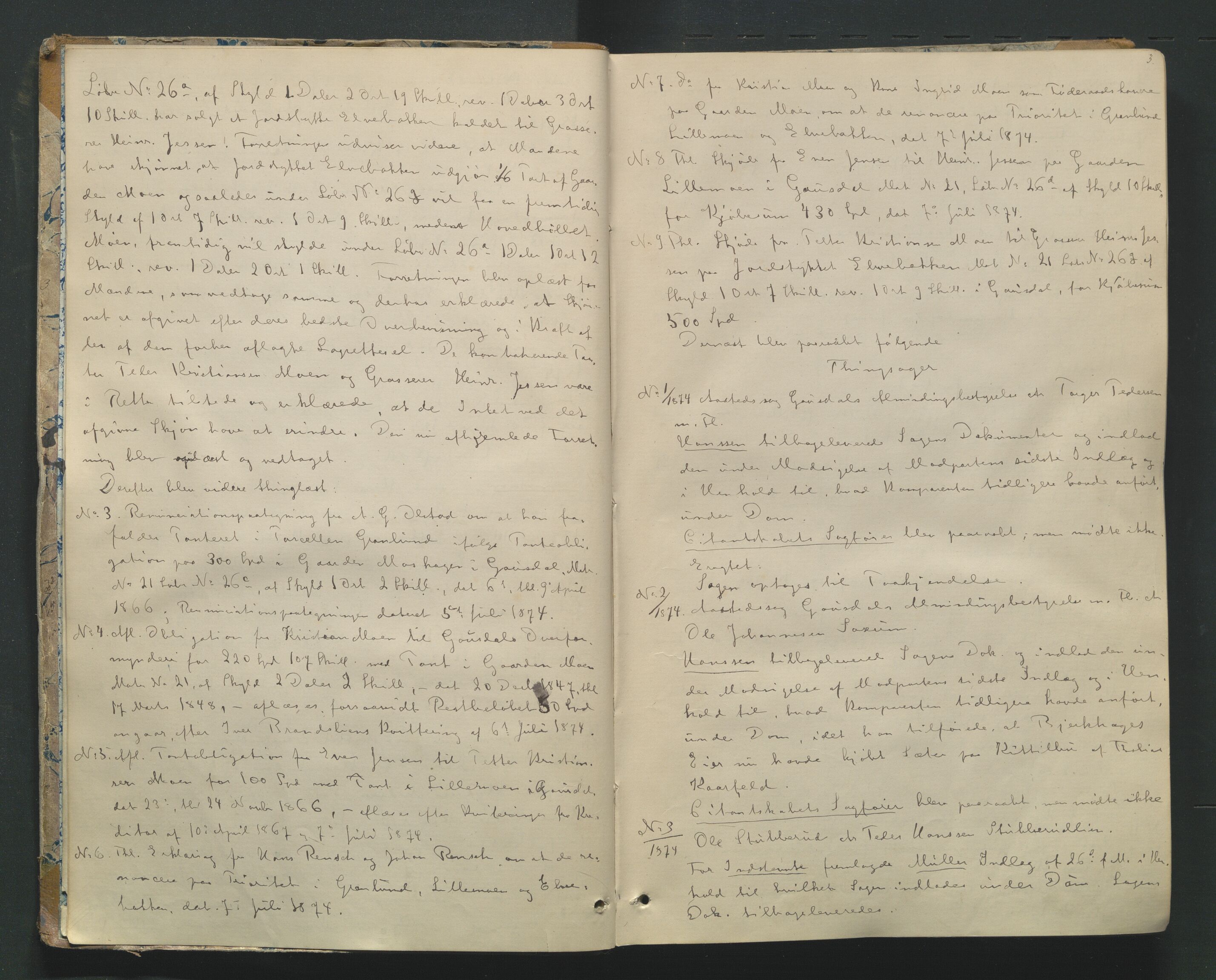 Sør-Gudbrandsdal tingrett, AV/SAH-TING-004/G/Gb/Gba/L0025: Tingbok, 1874-1880, p. 2b-3a