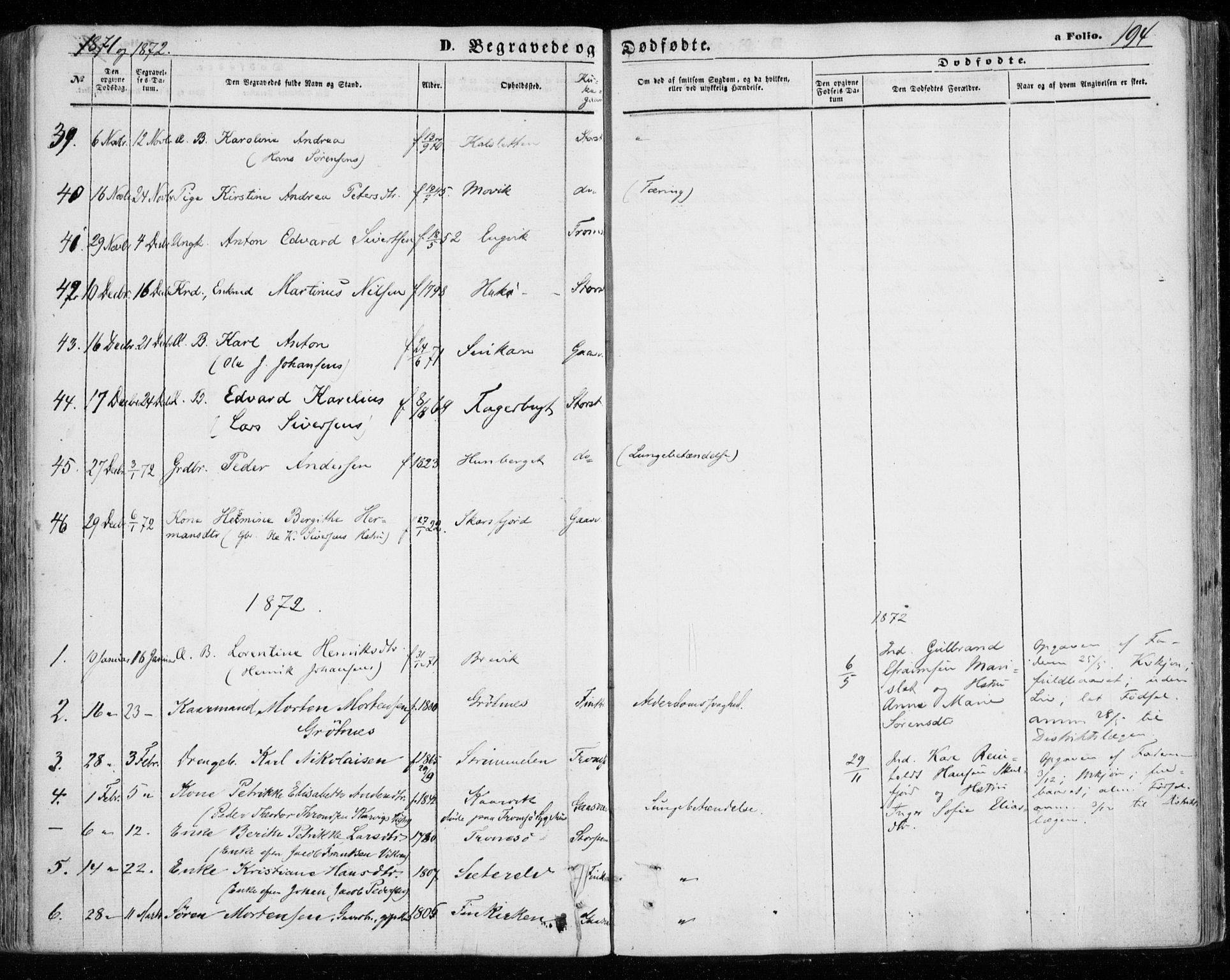 Tromsøysund sokneprestkontor, AV/SATØ-S-1304/G/Ga/L0002kirke: Parish register (official) no. 2, 1867-1875, p. 194