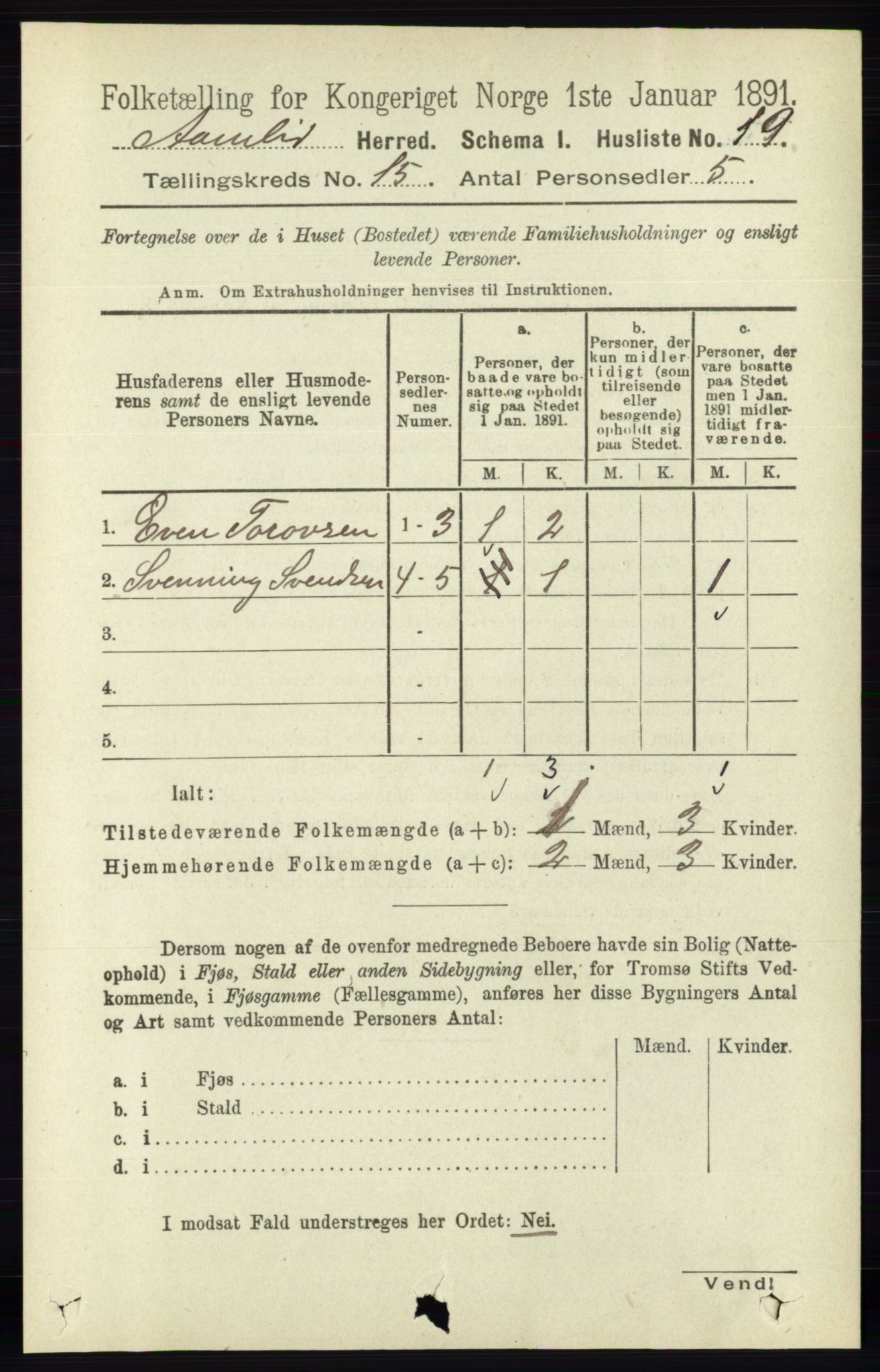 RA, 1891 census for 0929 Åmli, 1891, p. 2538