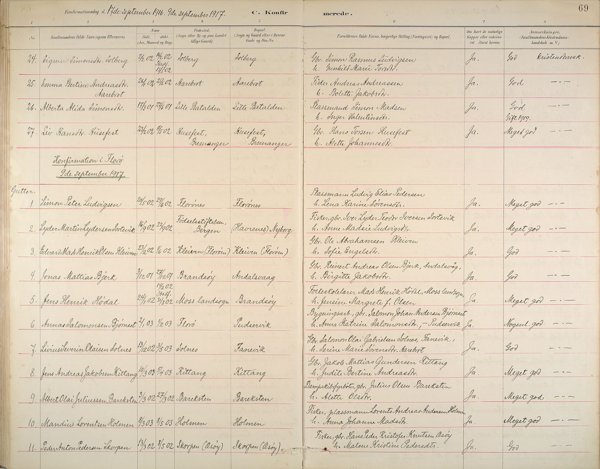 Kinn sokneprestembete, AV/SAB-A-80801/H/Haa/Haab/L0006: Parish register (official) no. B 6, 1883-1925, p. 69