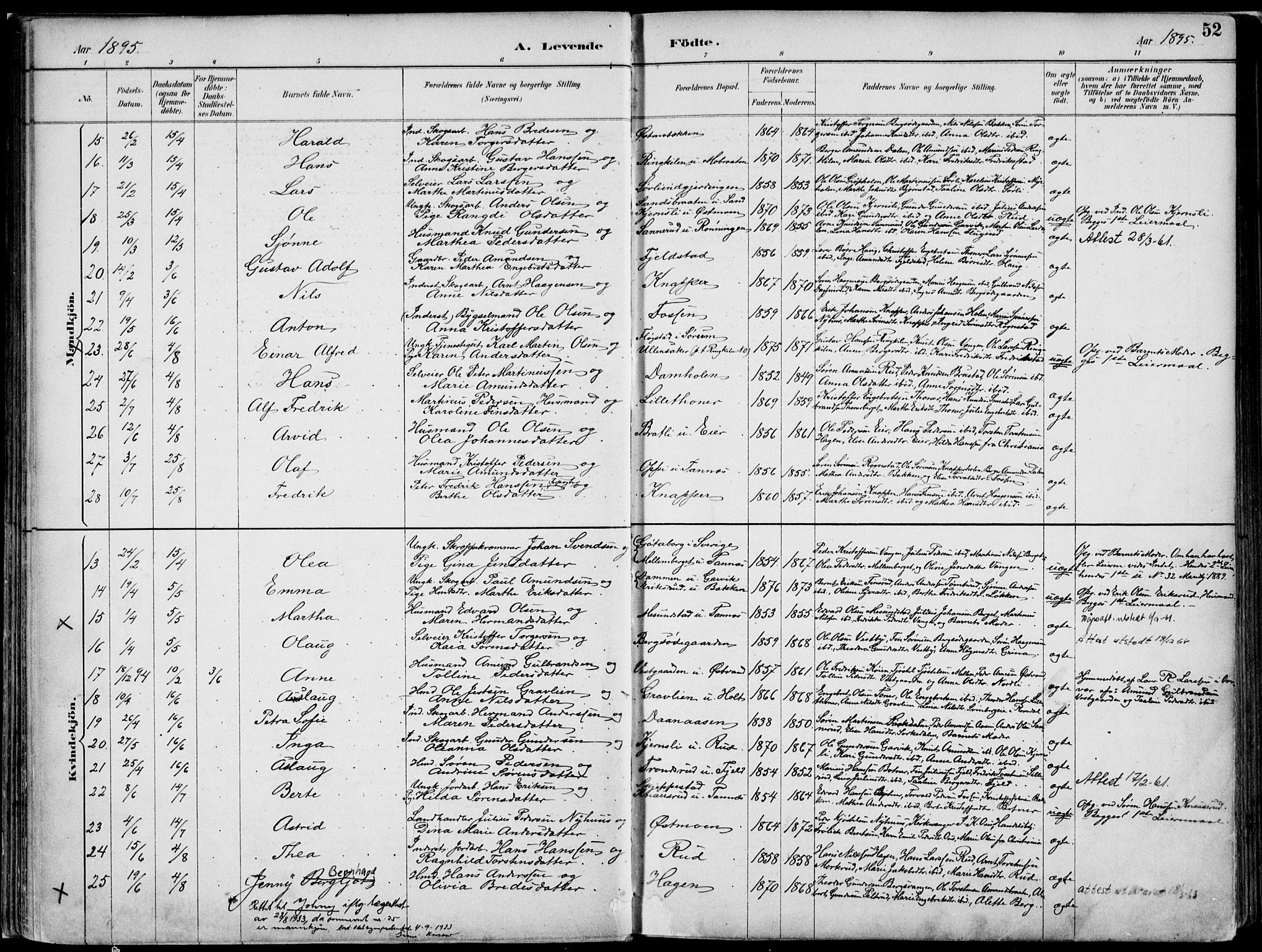 Nord-Odal prestekontor, AV/SAH-PREST-032/H/Ha/Haa/L0008: Parish register (official) no. 8, 1886-1901, p. 52