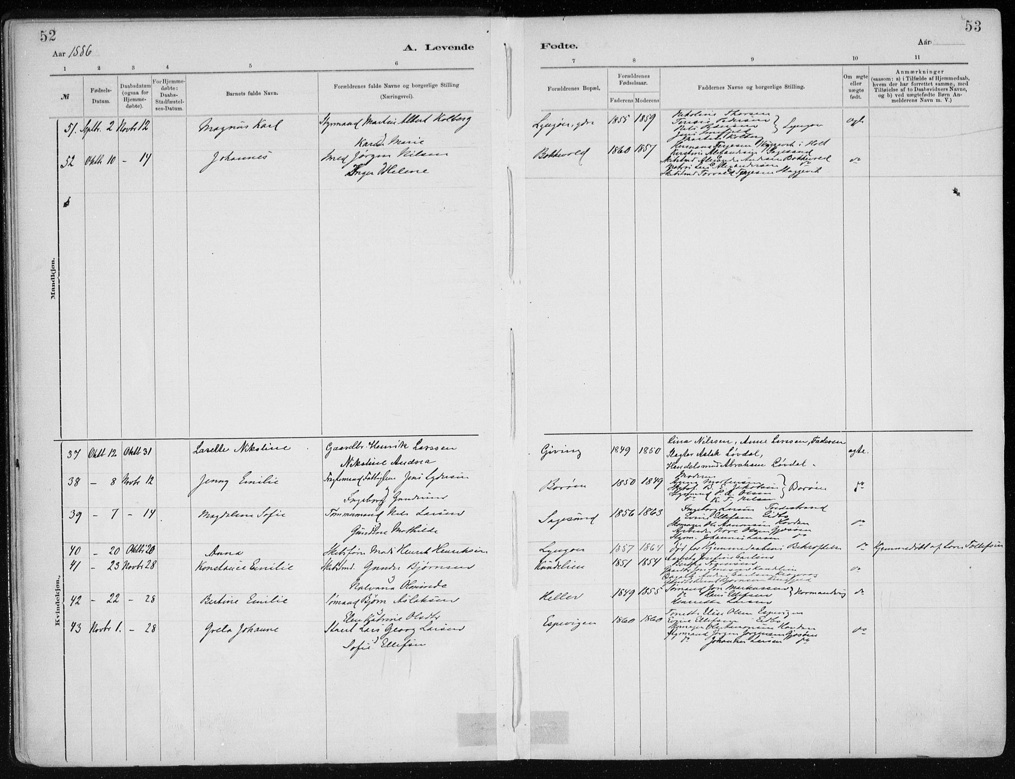 Dypvåg sokneprestkontor, AV/SAK-1111-0007/F/Fa/Faa/L0008: Parish register (official) no. A 8, 1885-1906, p. 52-53