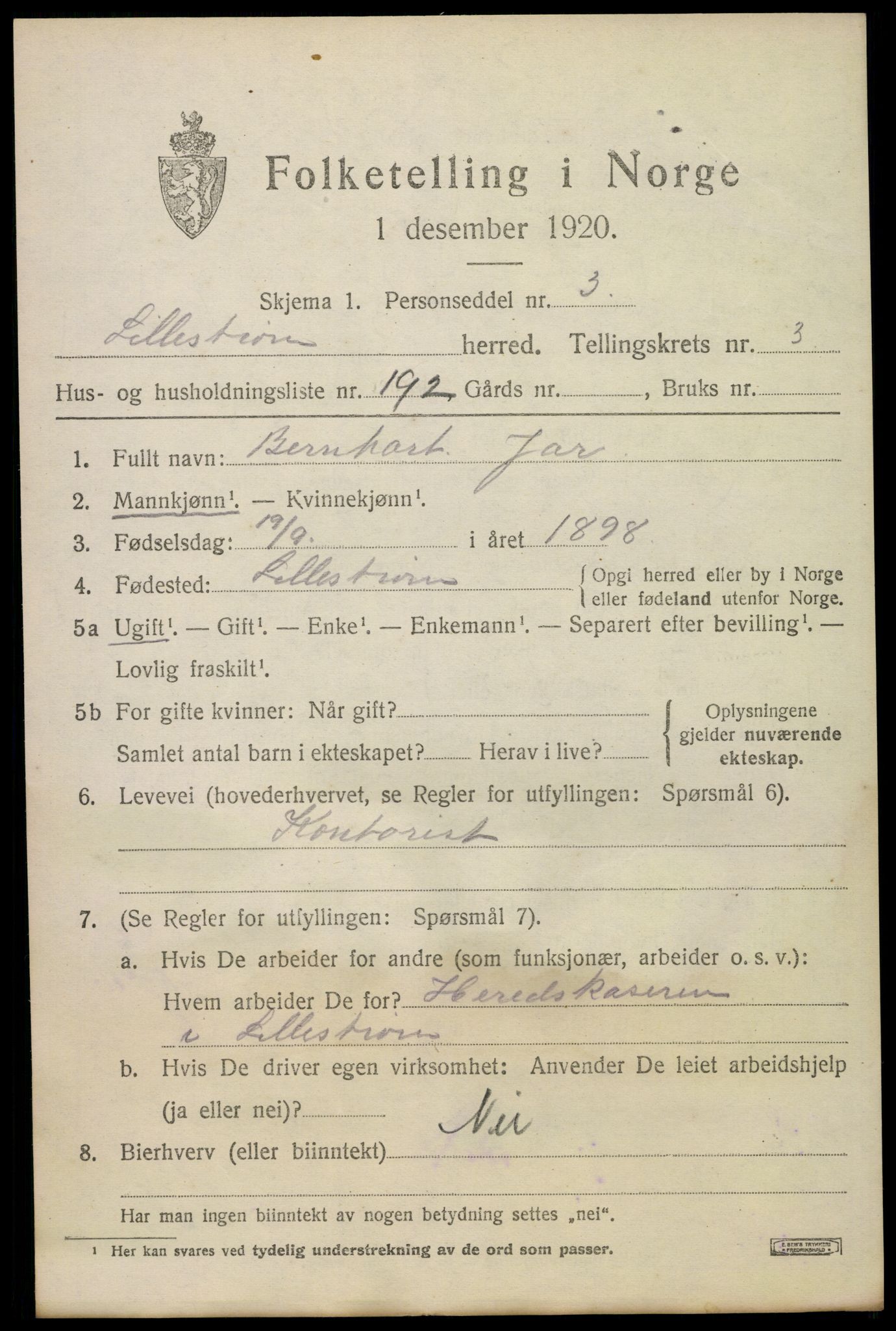 SAO, 1920 census for Lillestrøm, 1920, p. 10464