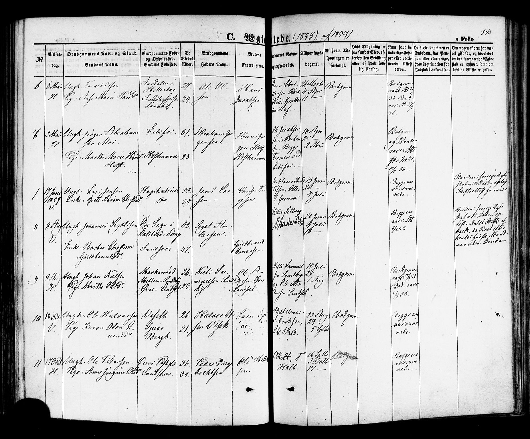 Hof kirkebøker, AV/SAKO-A-64/F/Fa/L0006: Parish register (official) no. I 6, 1851-1877, p. 343