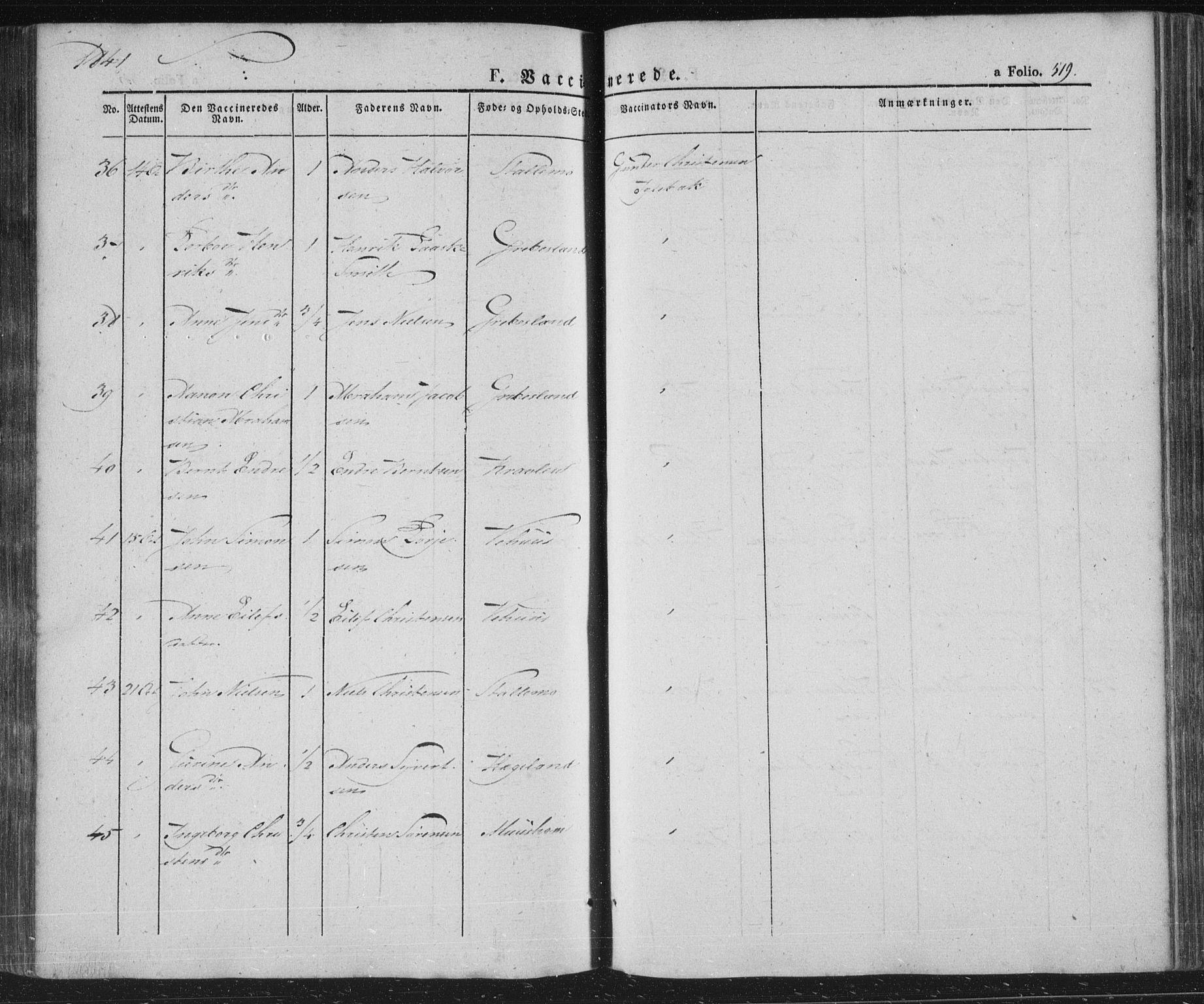 Vennesla sokneprestkontor, AV/SAK-1111-0045/Fa/Fac/L0004: Parish register (official) no. A 4, 1834-1855, p. 519