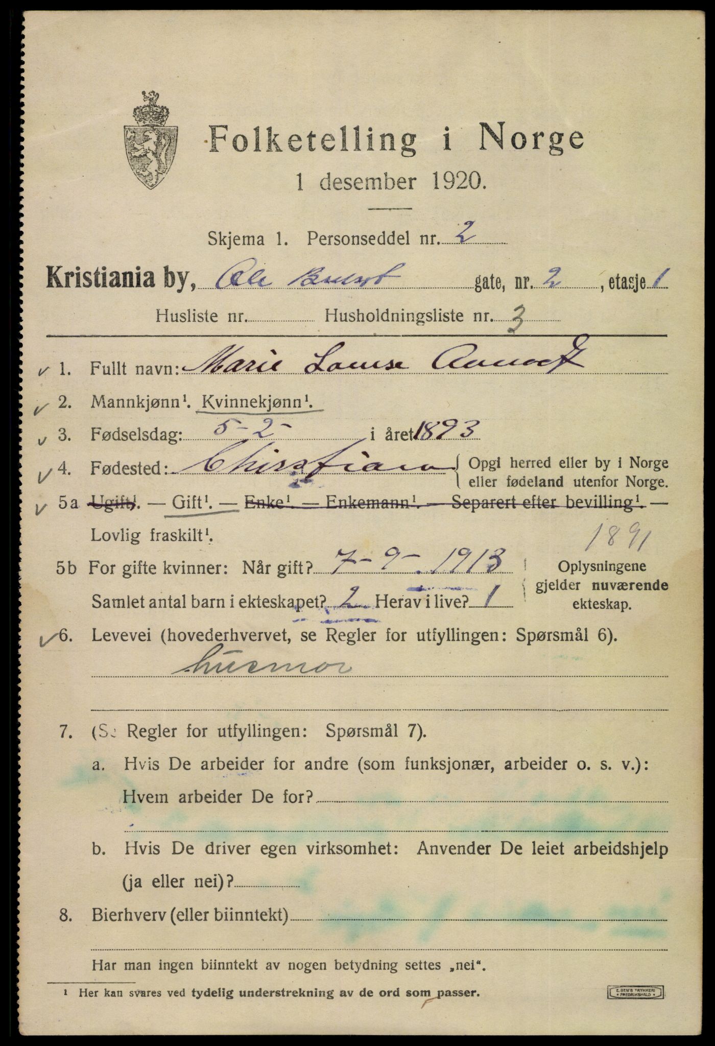 SAO, 1920 census for Kristiania, 1920, p. 432905
