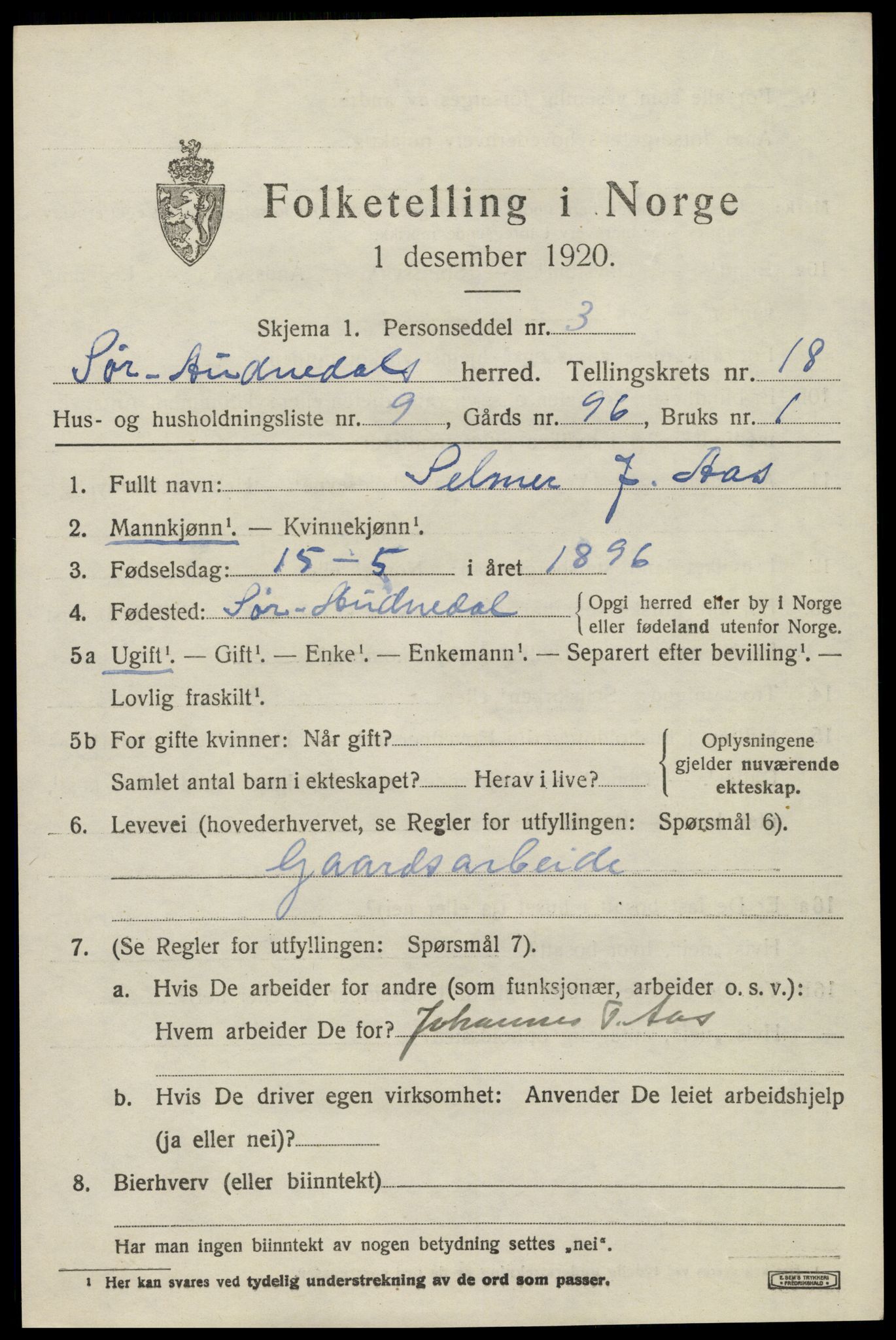 SAK, 1920 census for Sør-Audnedal, 1920, p. 6573