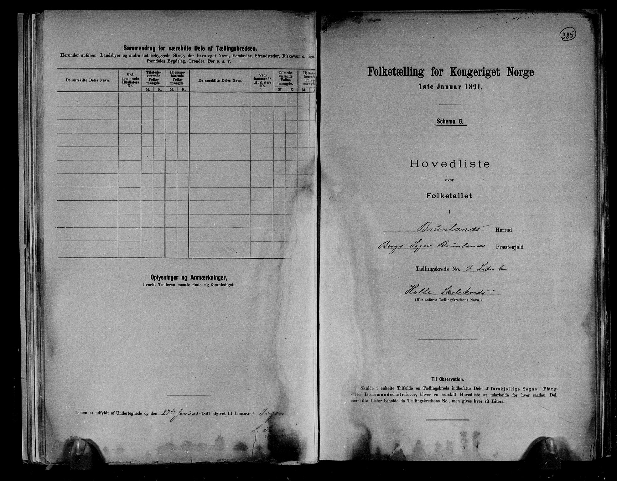 RA, 1891 census for 0726 Brunlanes, 1891, p. 13